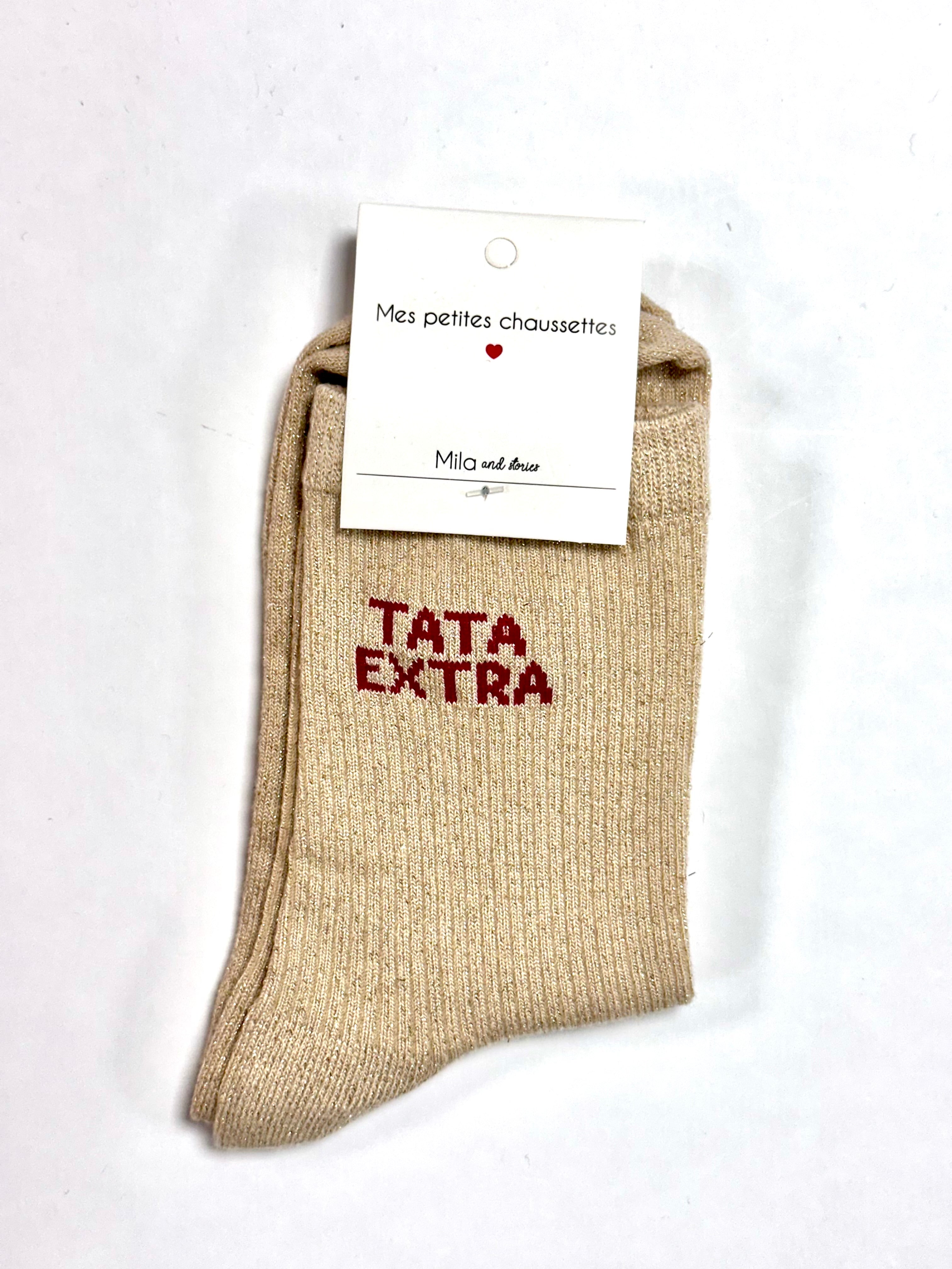 Chaussettes à paillettes « Tata extra » - Beige