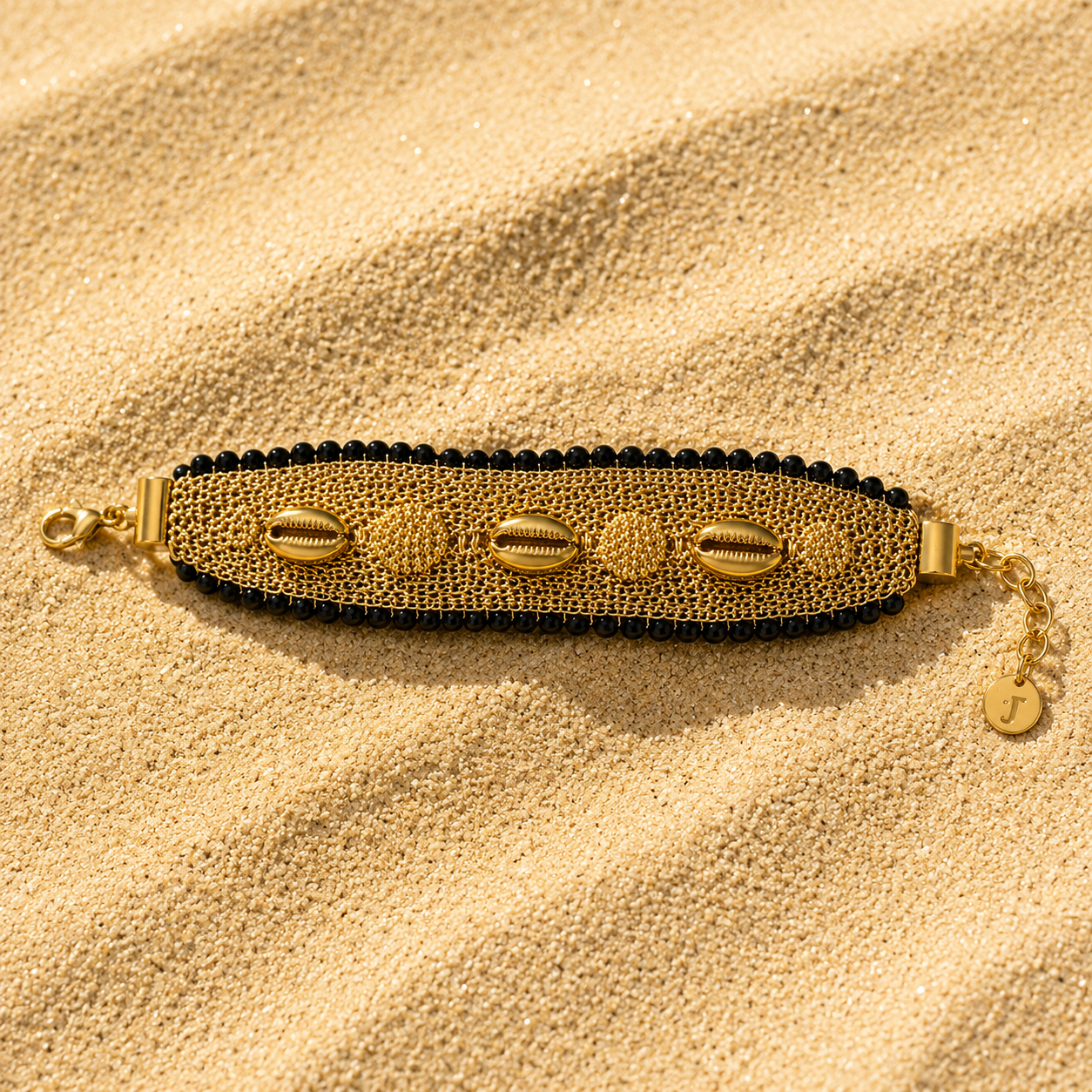 Bracelet en tissu doré réglable en acier