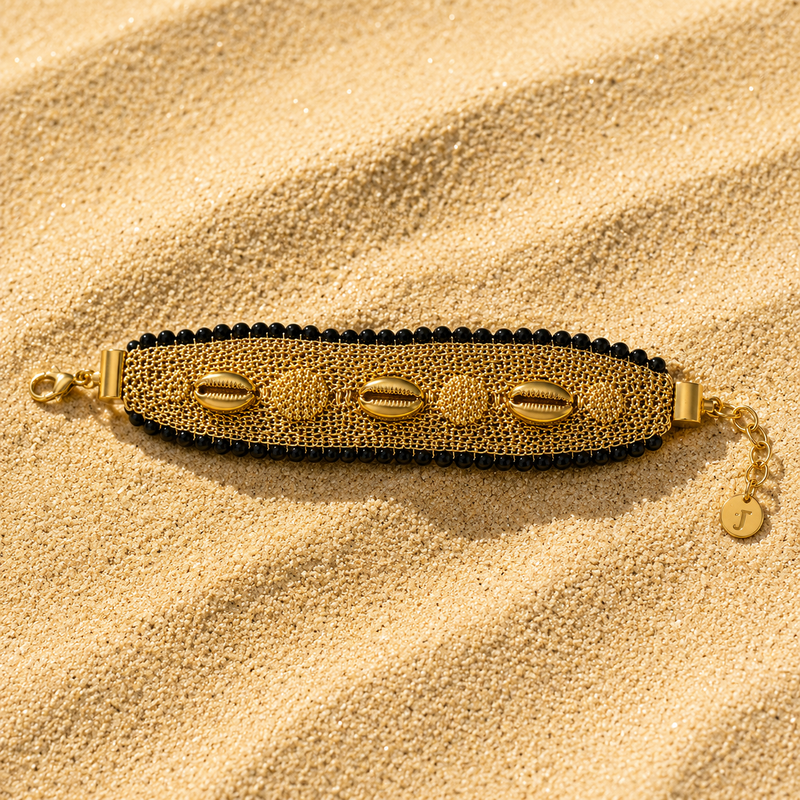 Bracelet en tissu doré réglable en acier