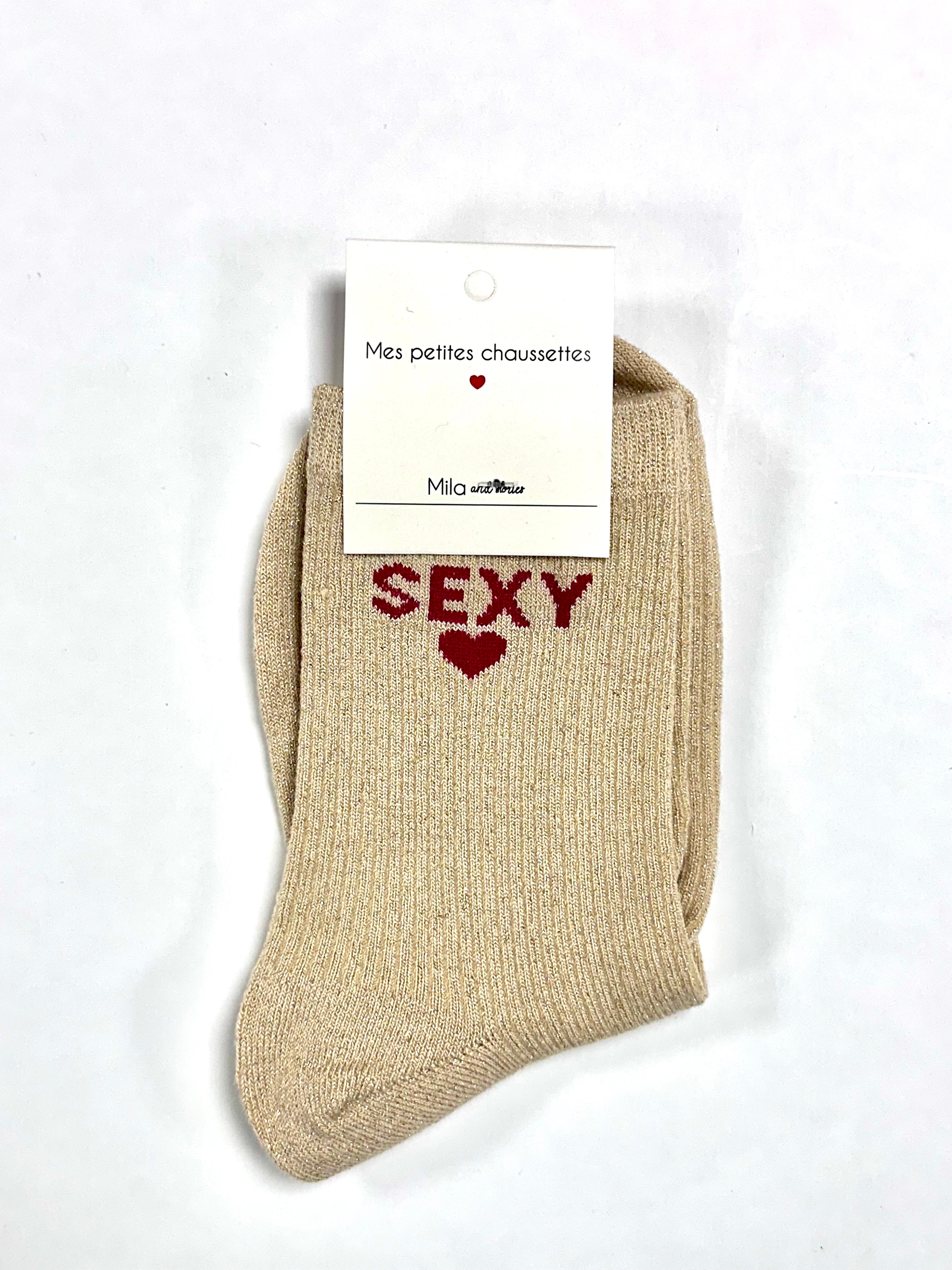 Chaussettes à paillettes « Sexy » - Beige