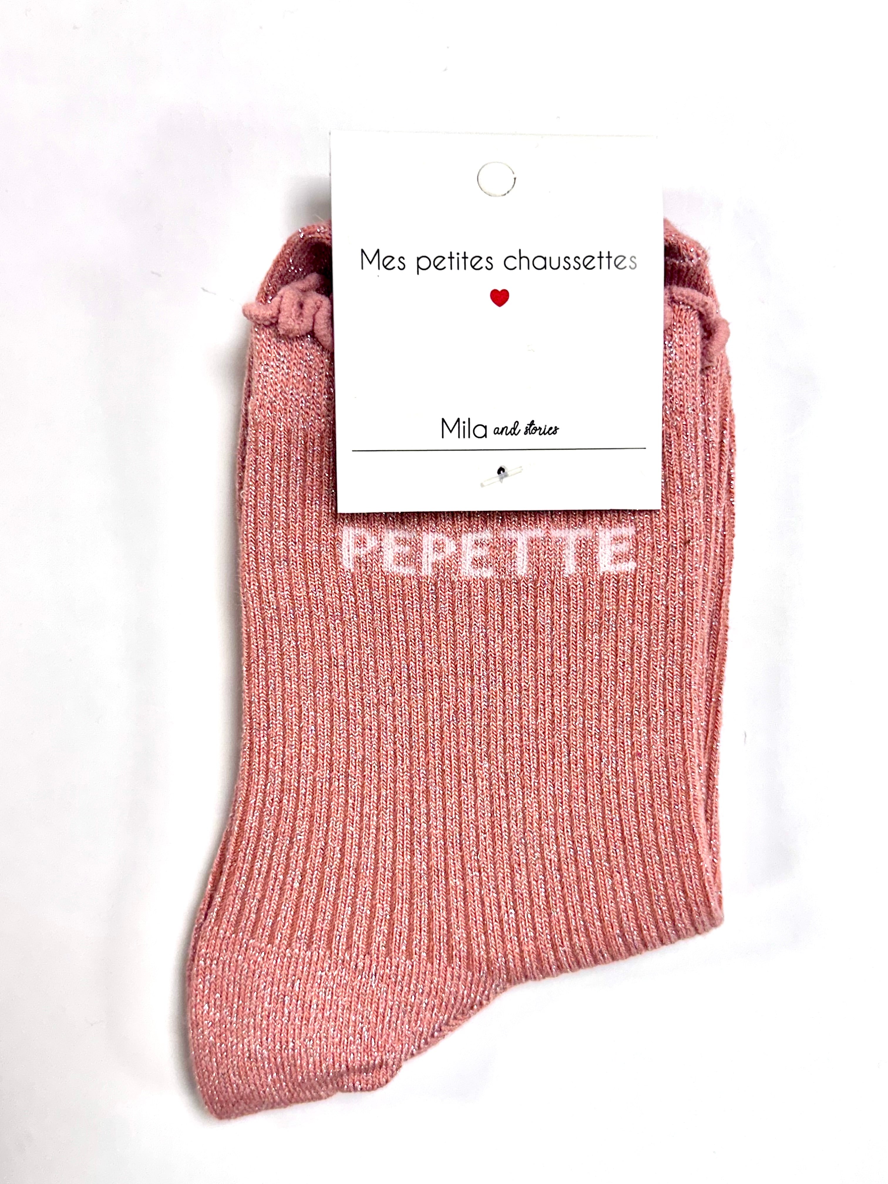 Chaussettes à paillettes « Pepette » - Corail