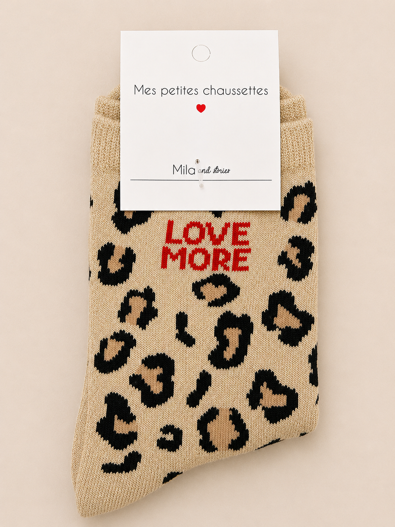 Chaussettes à paillettes « Love more » - Léopard