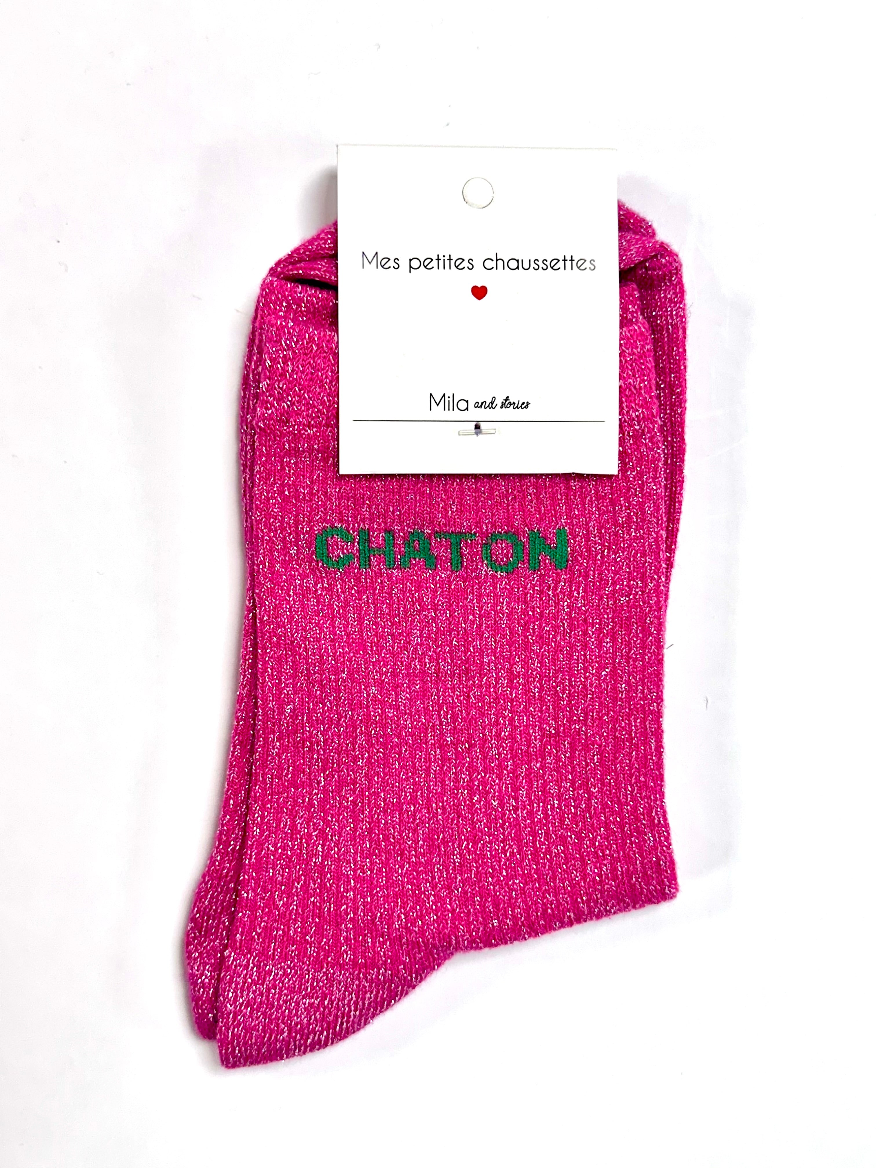 Chaussettes à paillettes « Chaton » - Rose