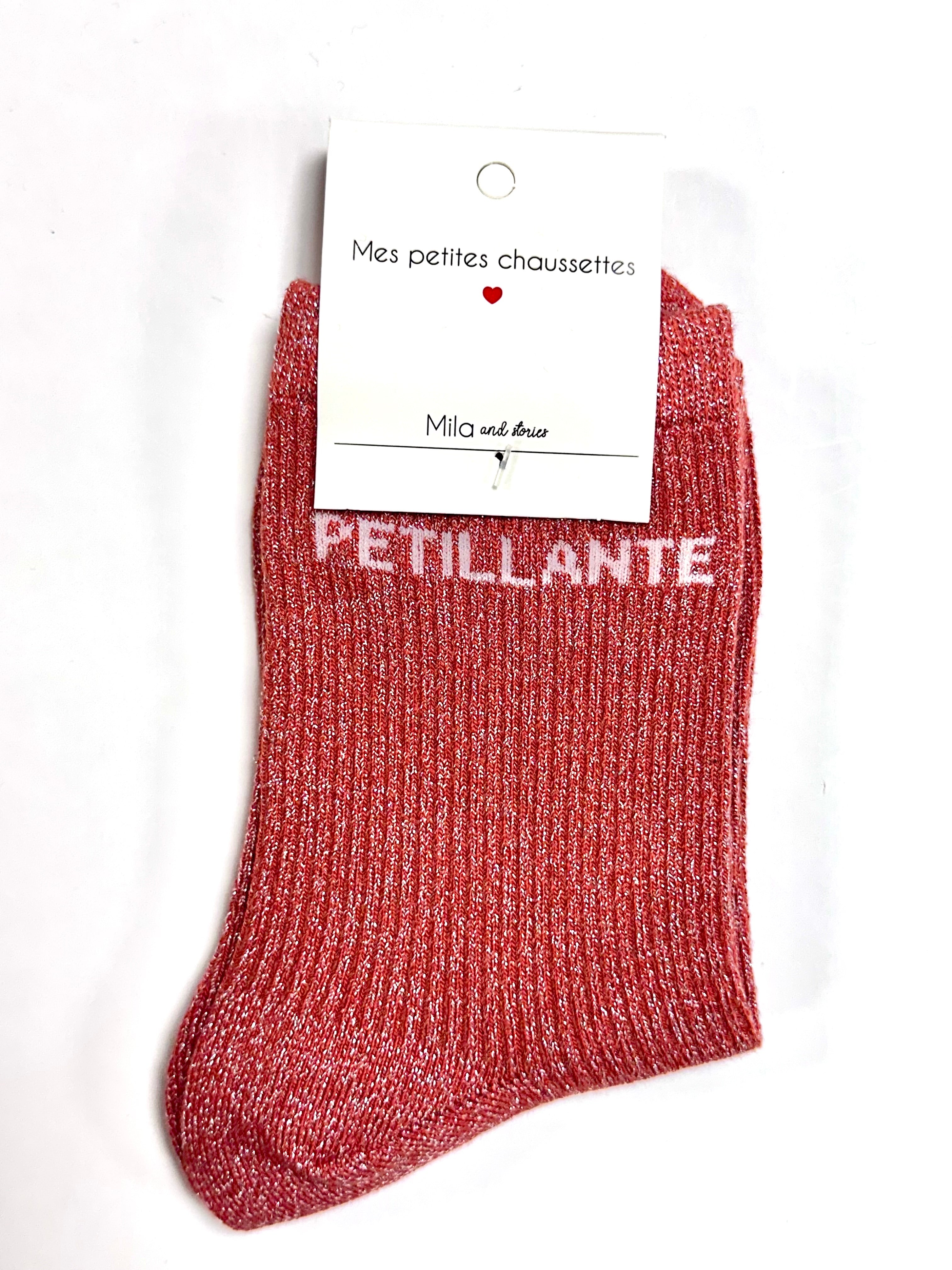 Chaussettes à paillettes « Pétillante » - Corail