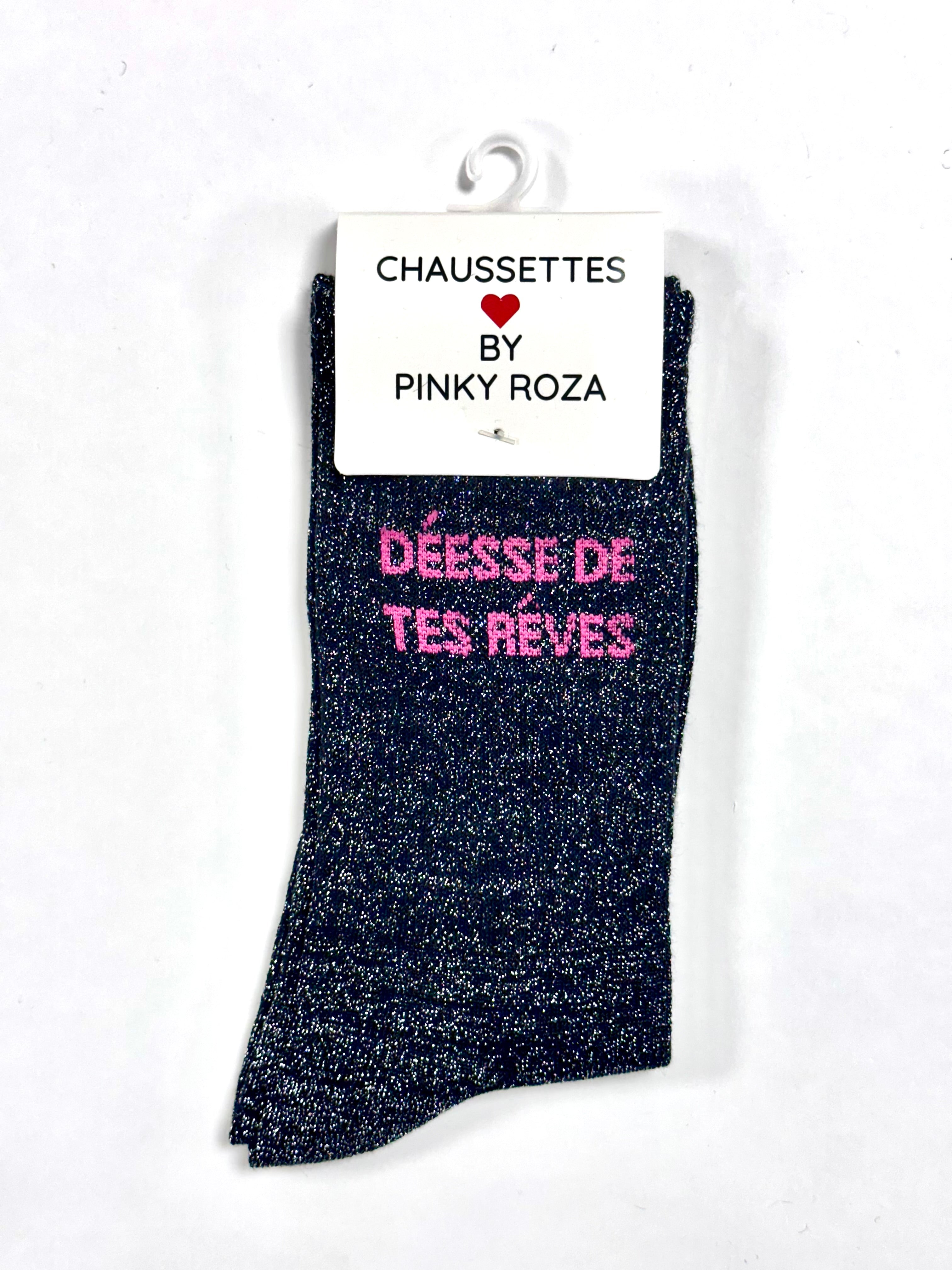 Chaussettes à paillettes « Déesse de tes rêves » - Noir