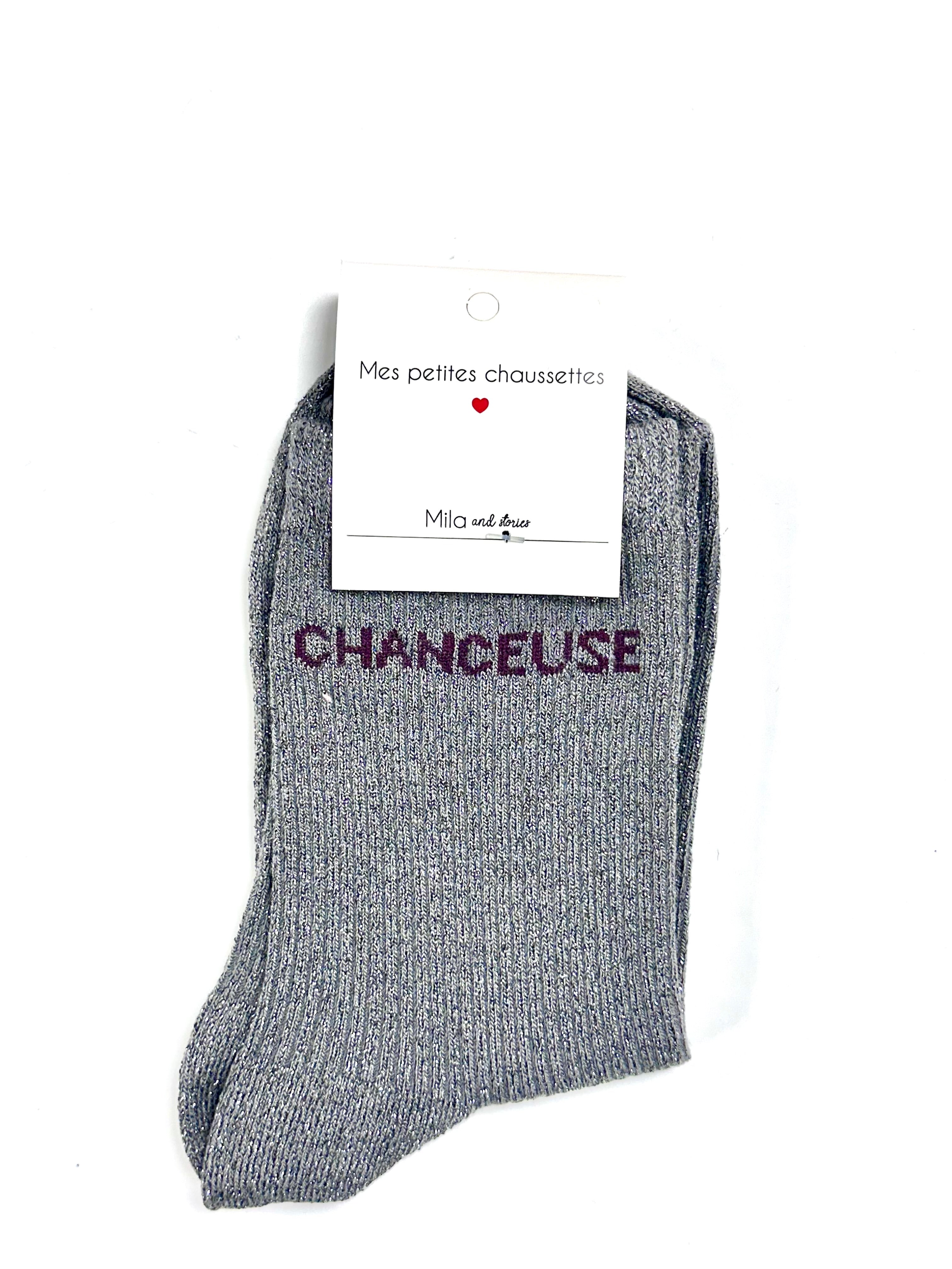 Chaussettes à paillettes « Chanceuse » - Gris