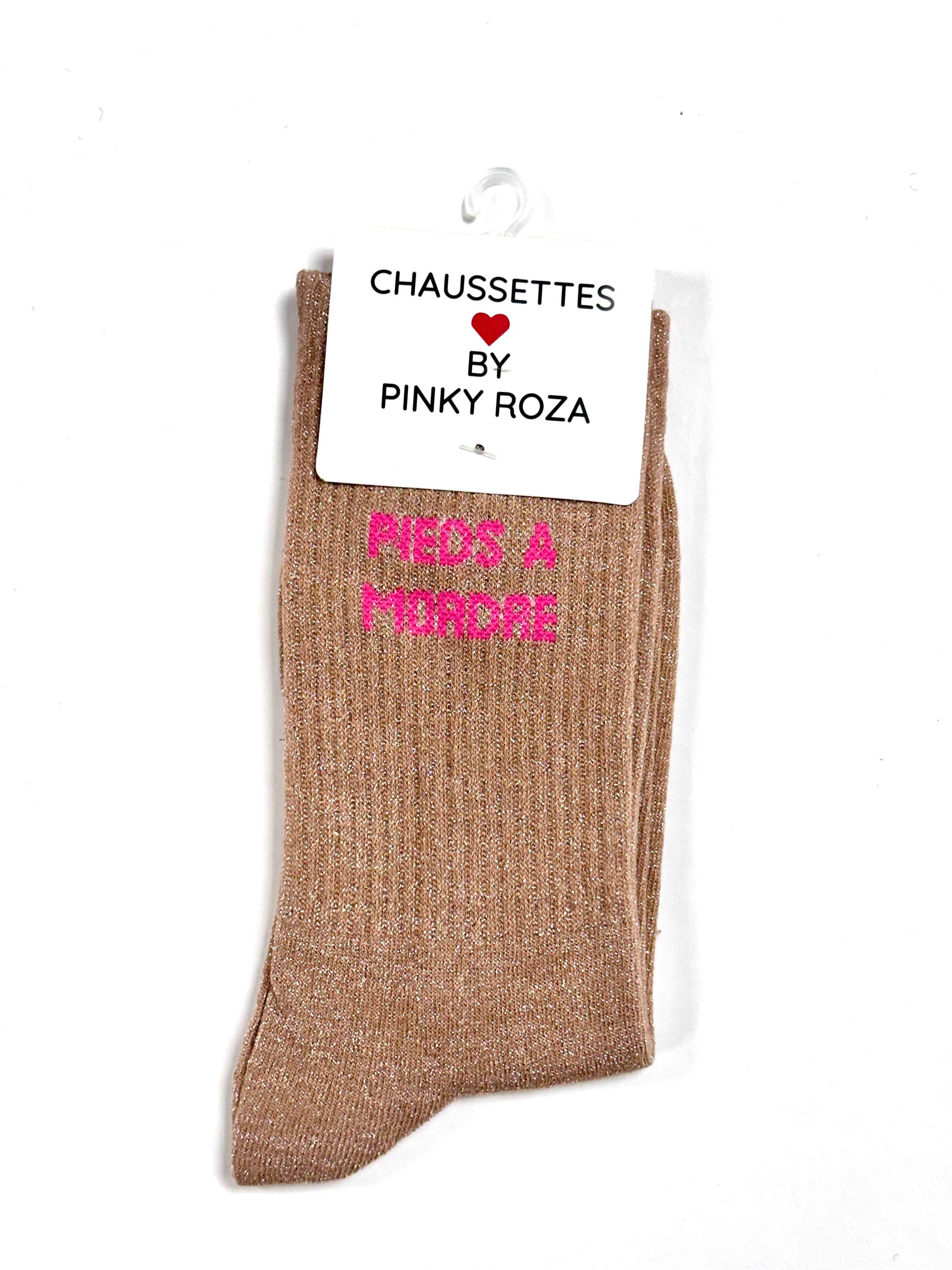 Chaussettes à paillettes « Pieds à mordre » - Rose pâle