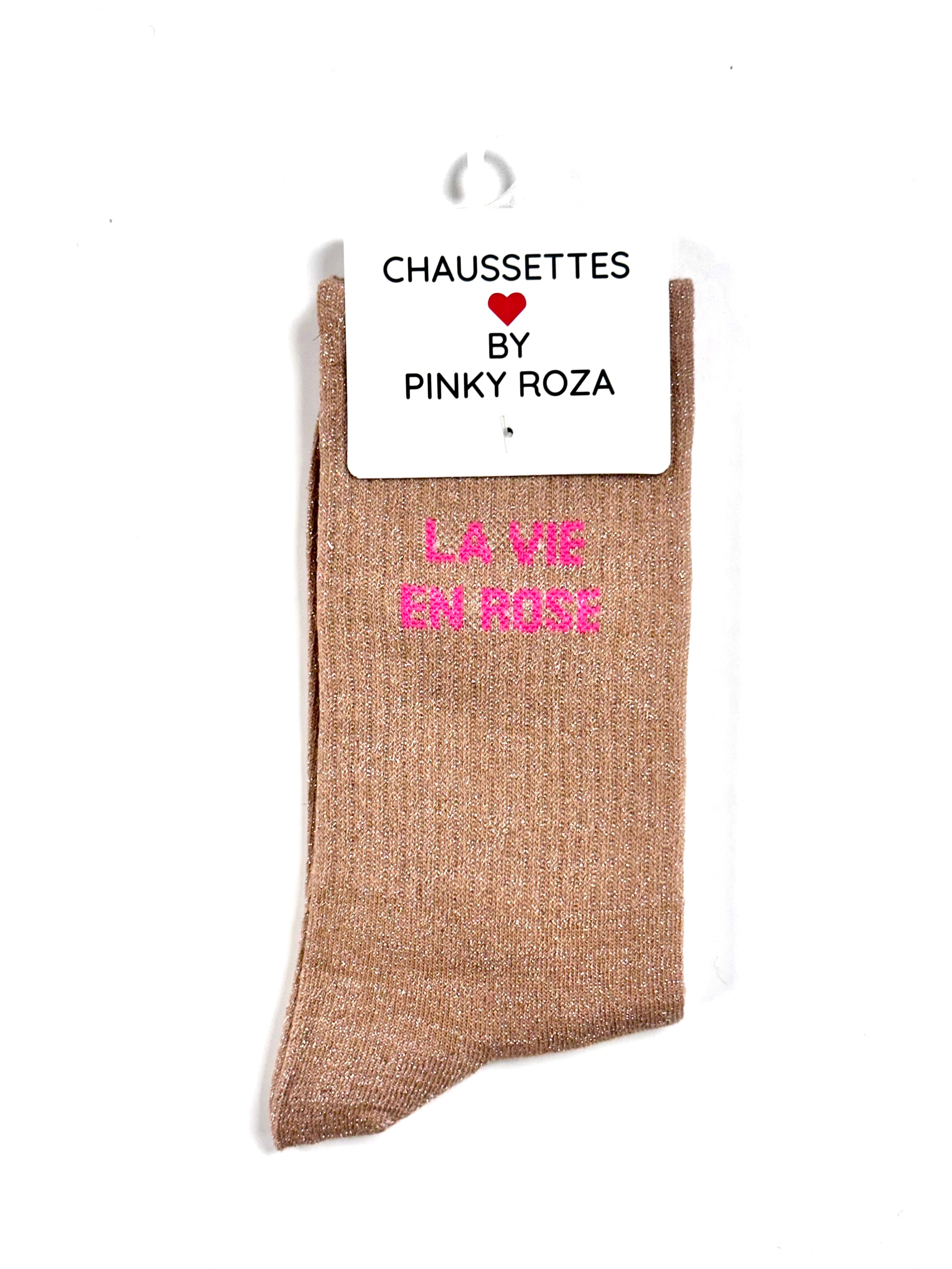 Chaussettes à paillettes « La vie en rose » - Rose pâle