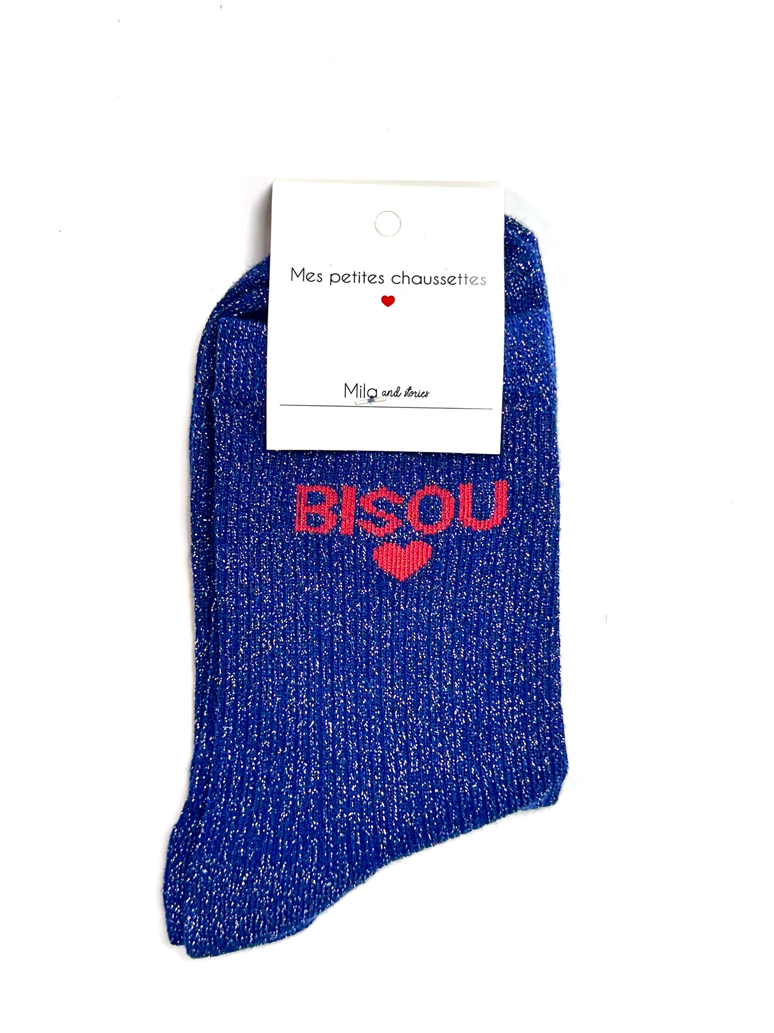 Chaussettes à paillettes « Bisous ❤️ » - Bleu