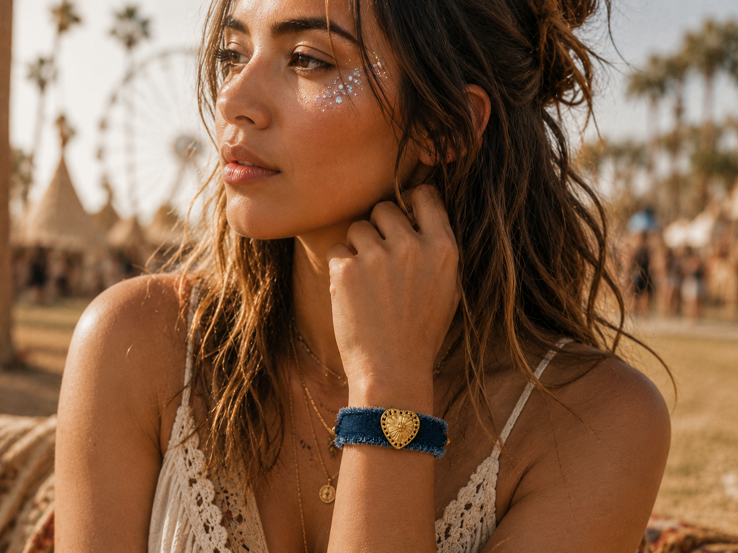 Bracelet Tissus Bleu Foncé et Cœur