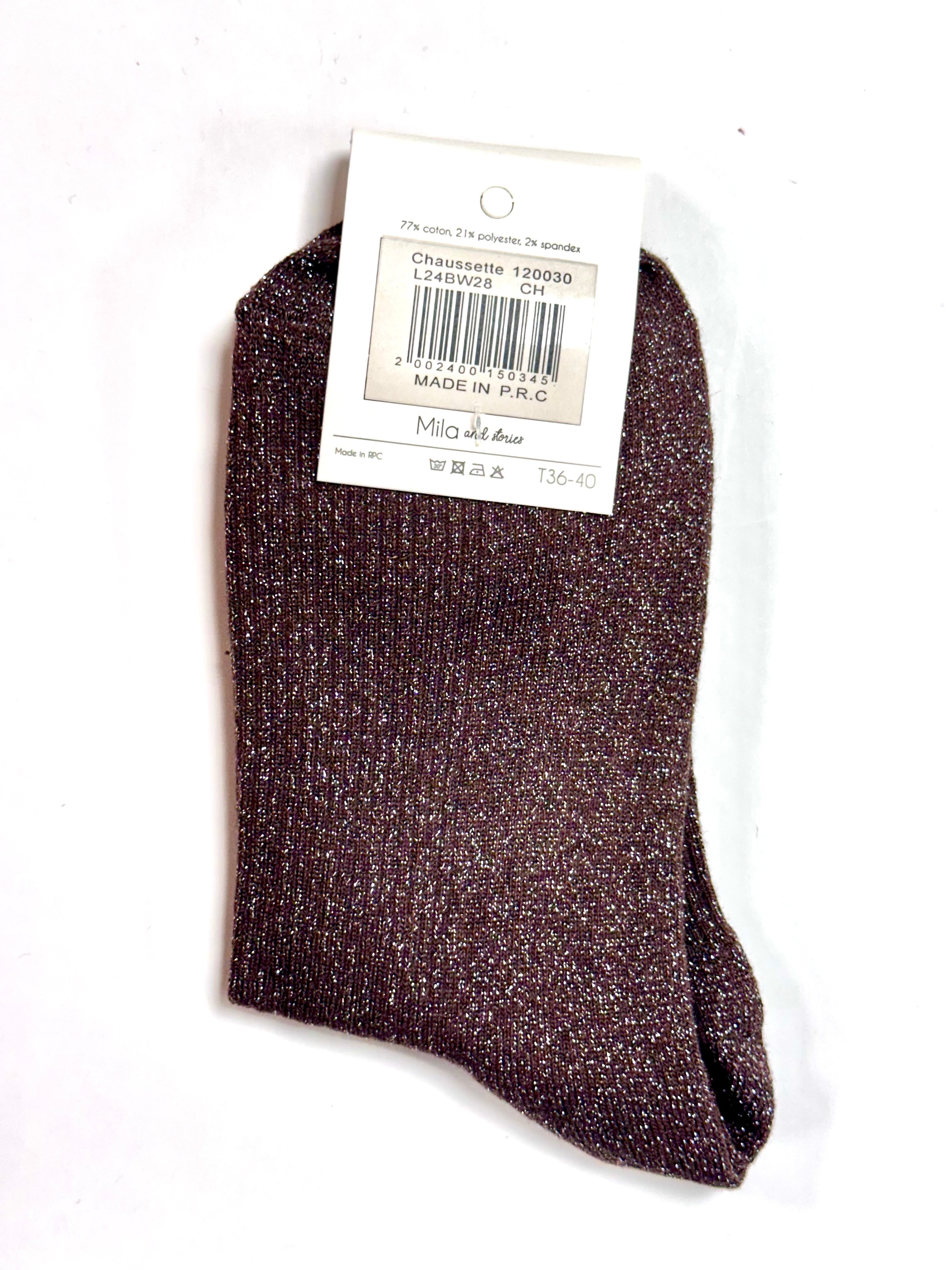 Chaussettes à paillettes « Sœur adorée » - Marron