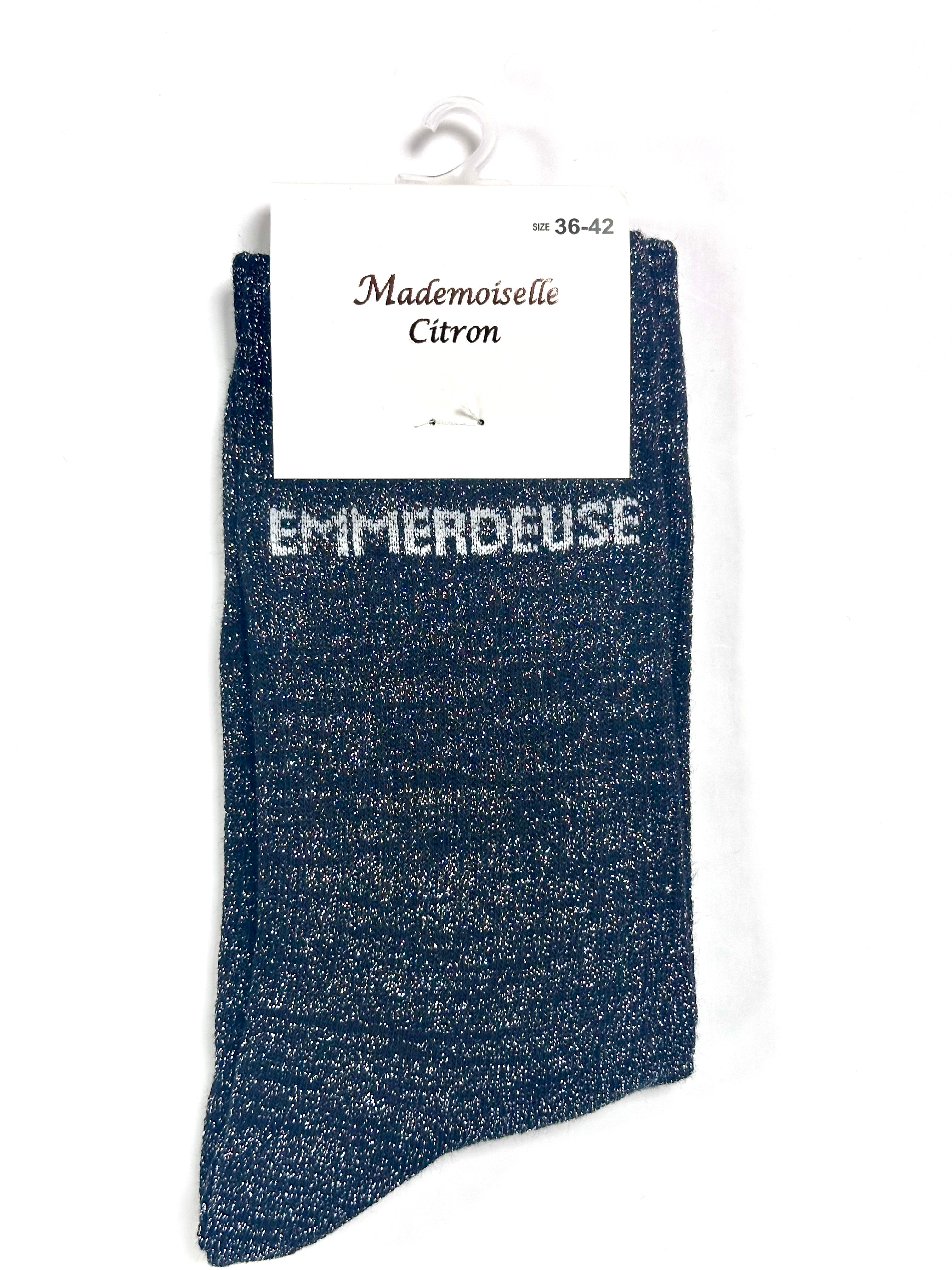 Chaussettes à Paillettes - Les copines c’est la vie (Gris foncé)