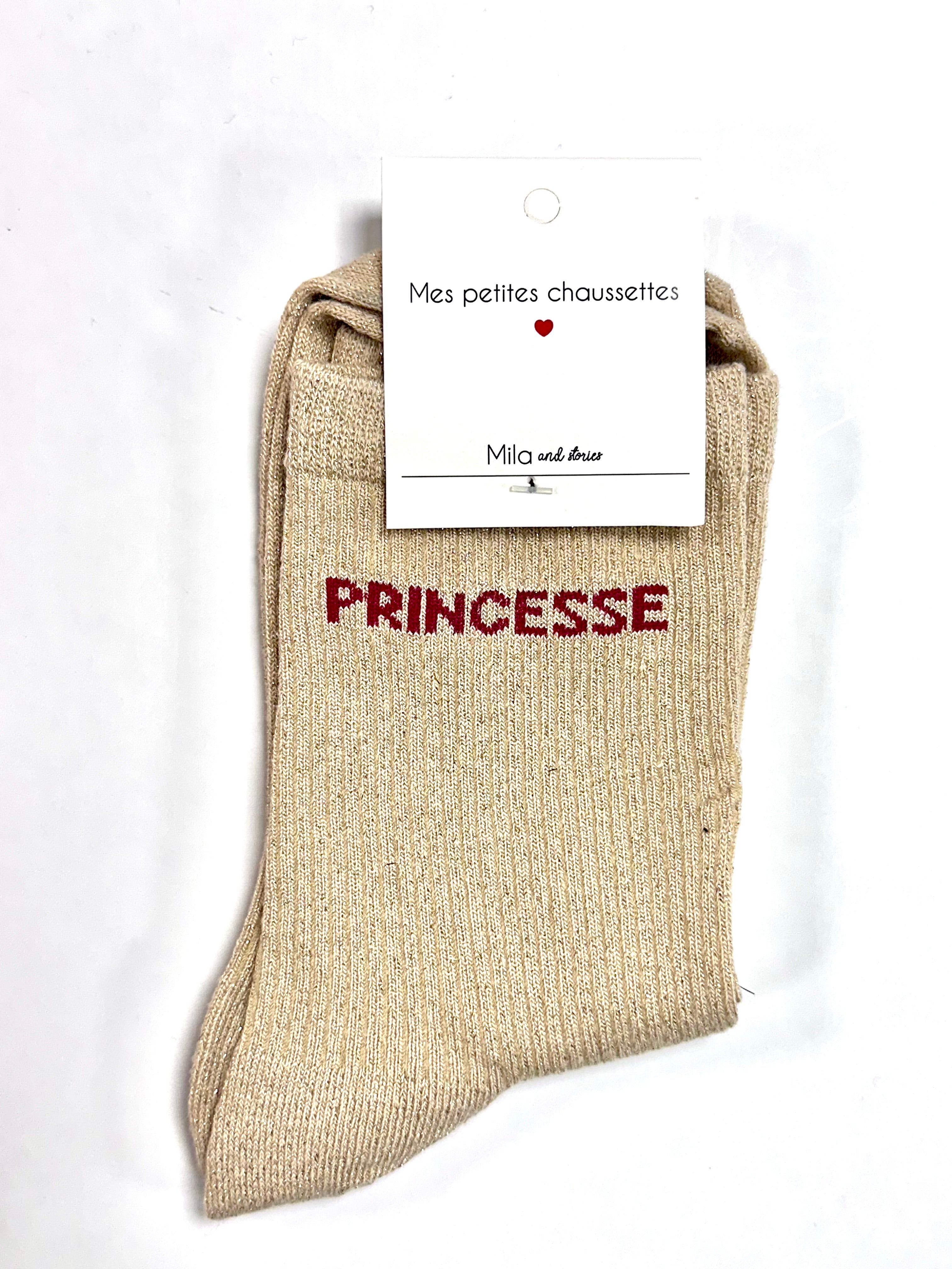 Chaussettes à paillettes « Princesse » - Beige