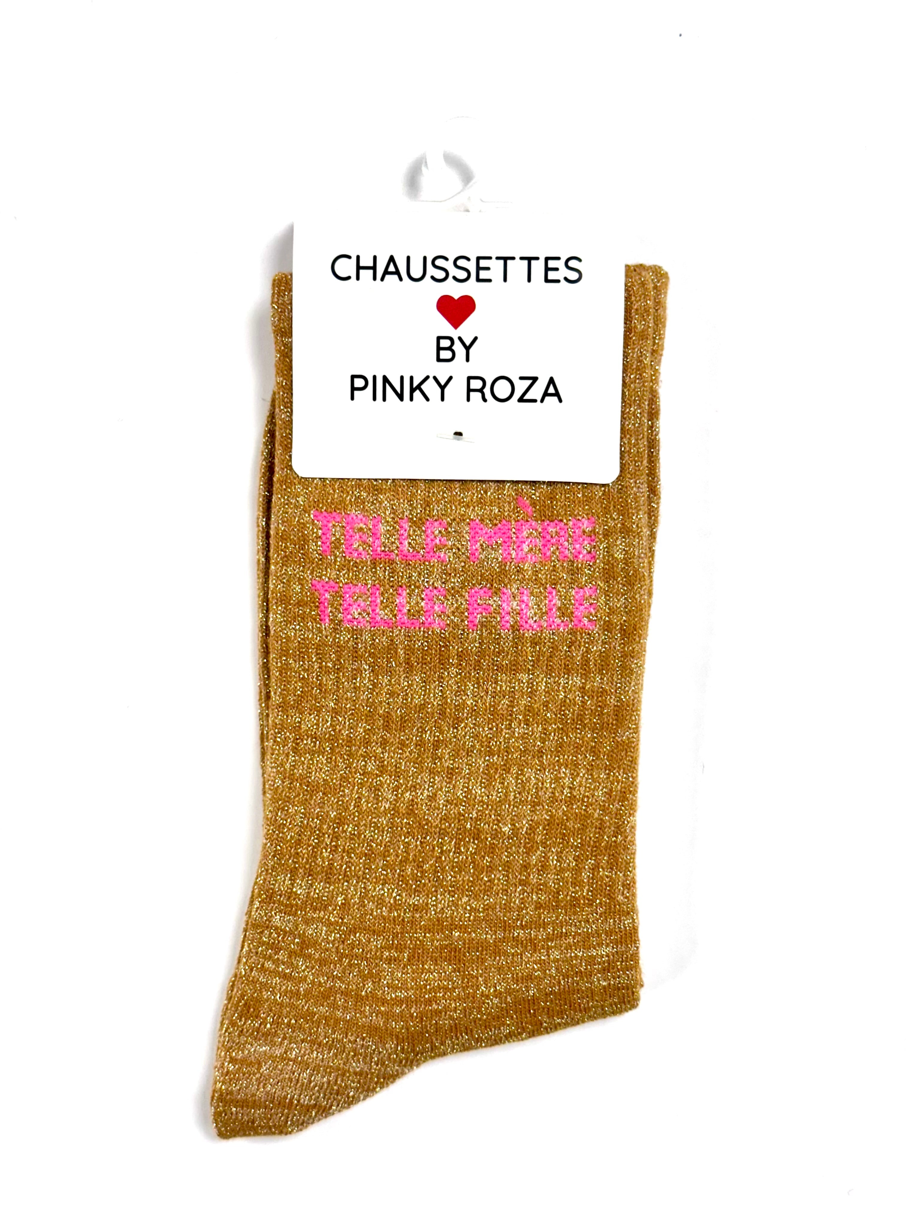 Chaussettes à paillettes « Telle mère telle fille » - Jaune