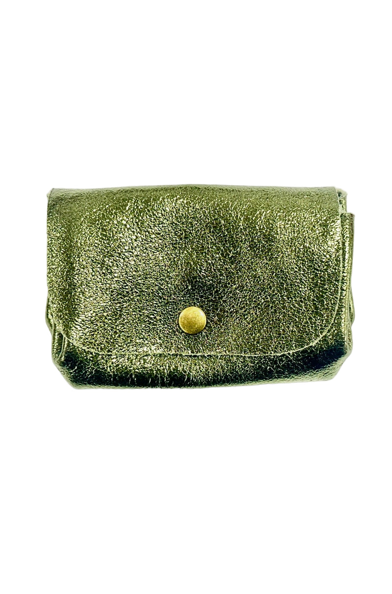Porte-monnaie en cuir triple pochette - Vert kaki