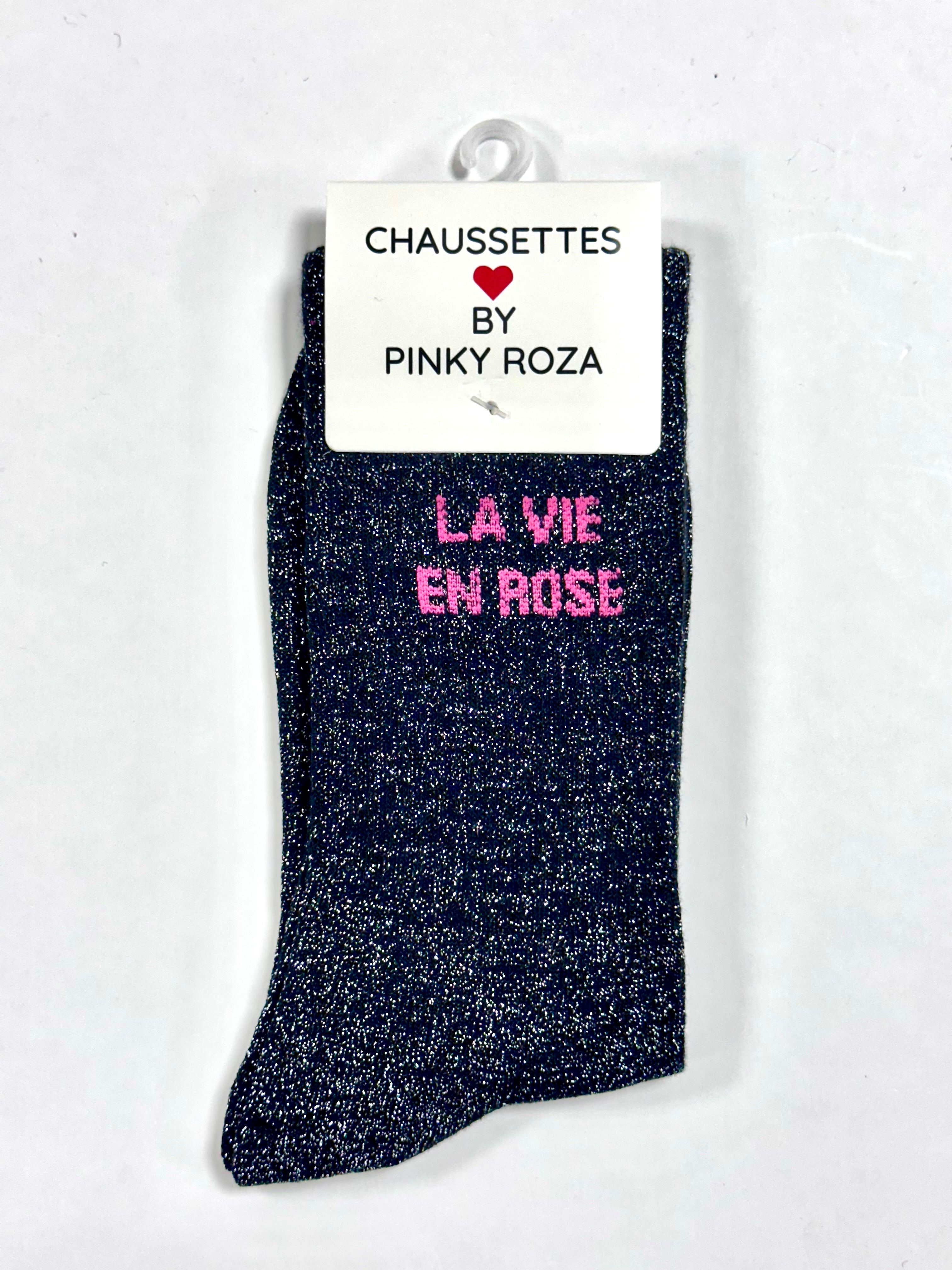 Chaussettes à paillettes « La vie en rose » - Noir