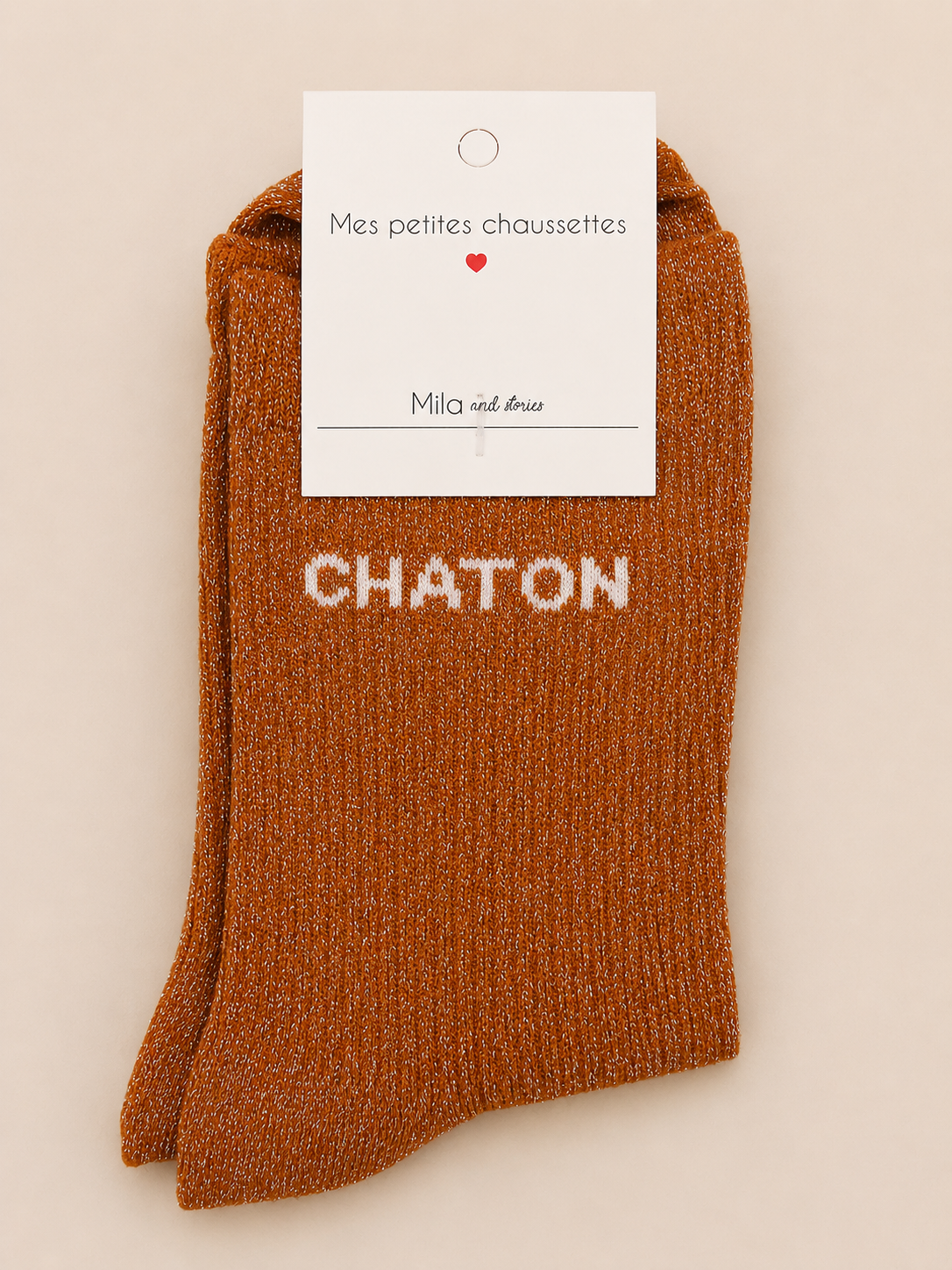 Chaussettes à paillettes « Chaton » - Beige