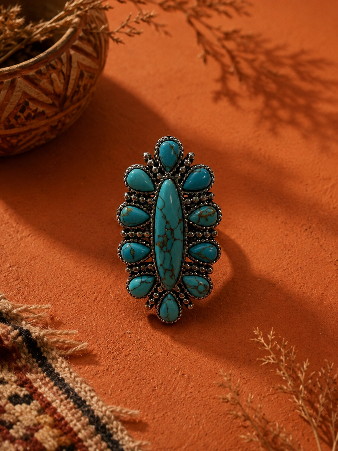 Bague Cheyenne Argentée Acier et Turquoise