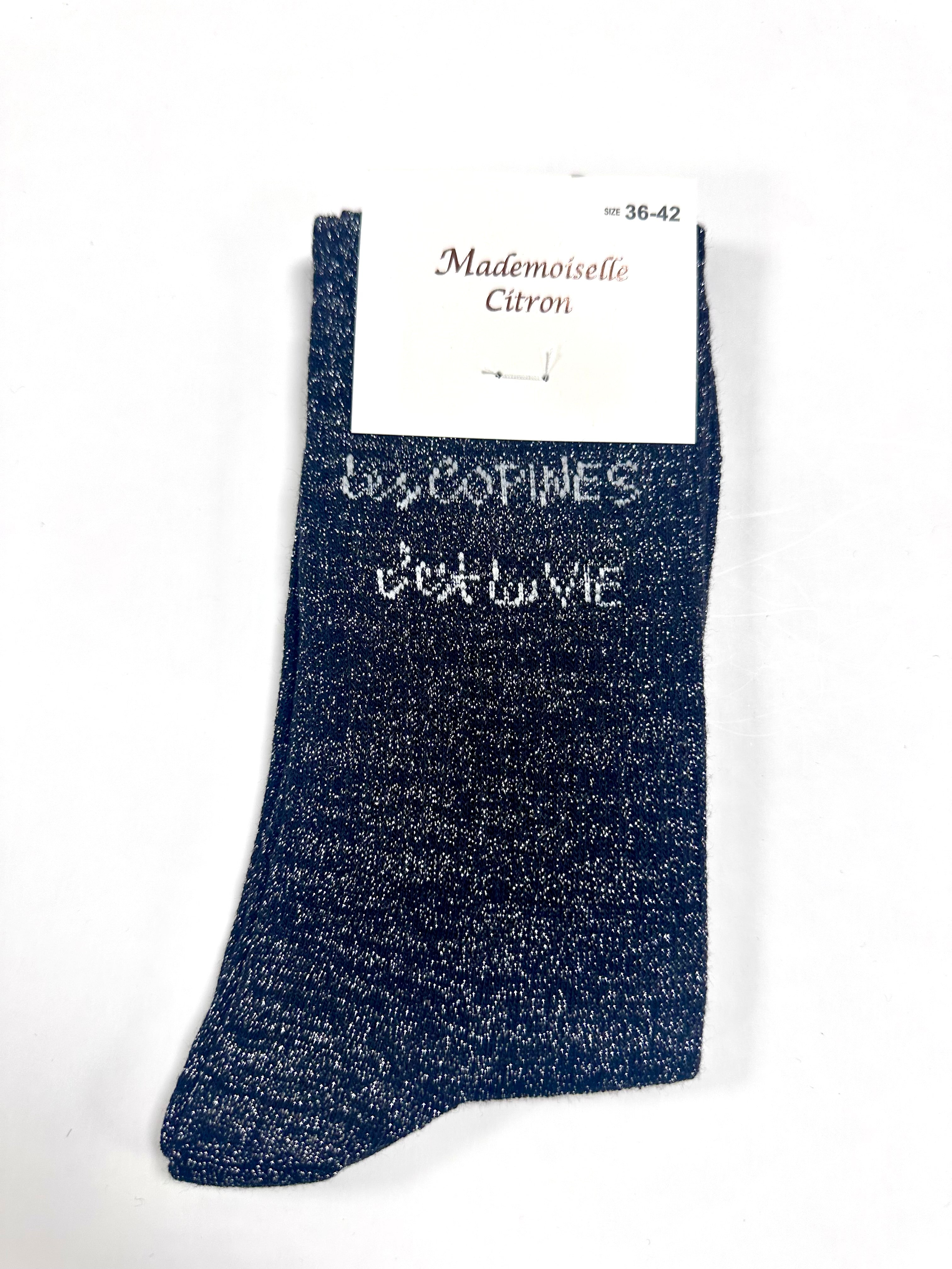 Chaussettes à Paillettes - Les copines c’est la vie (Noir)