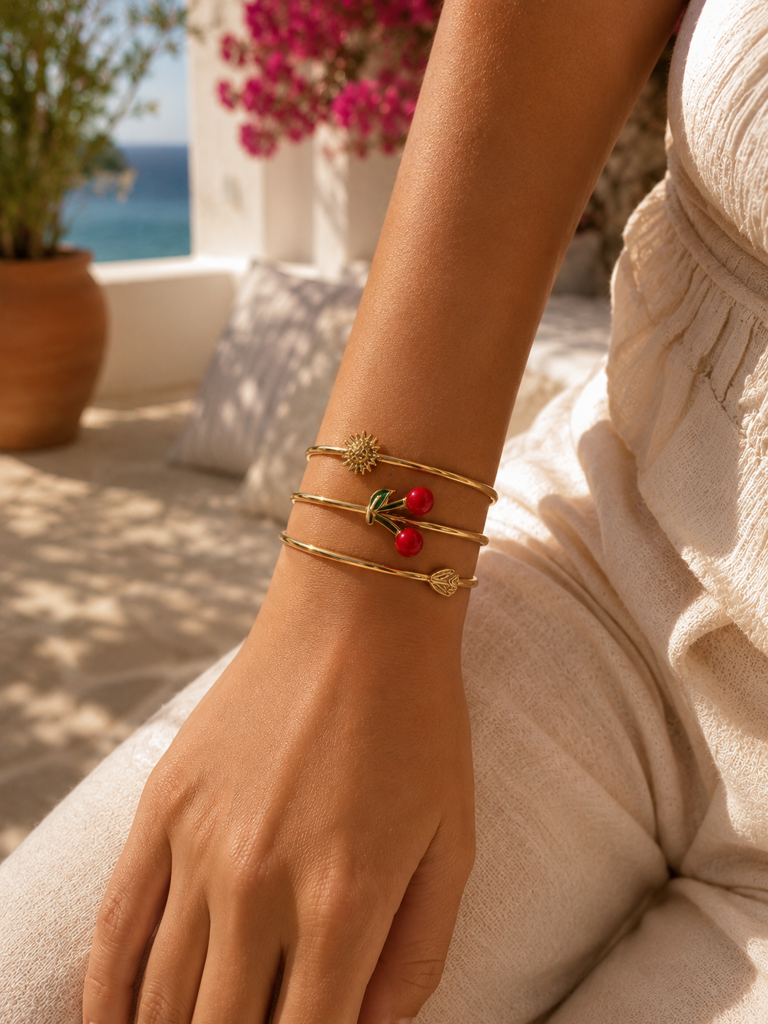 Bracelet Manchette Réglable Cerise