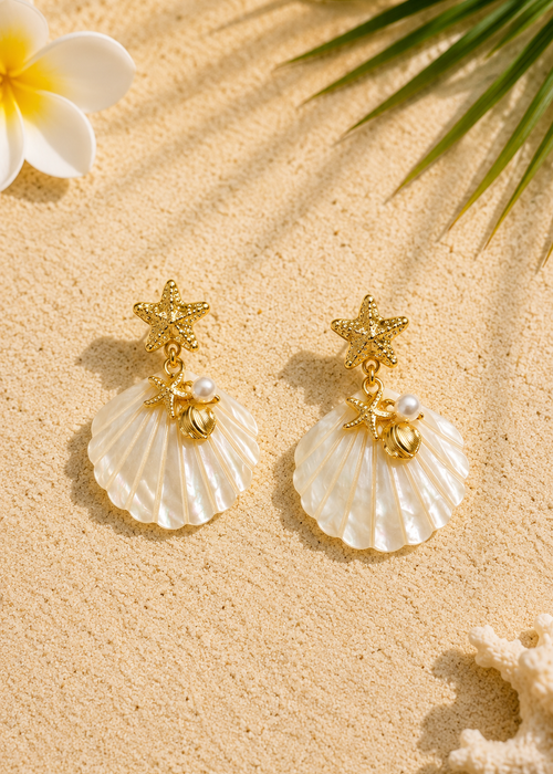 Boucles d’oreilles coquillage nacré et petite perle