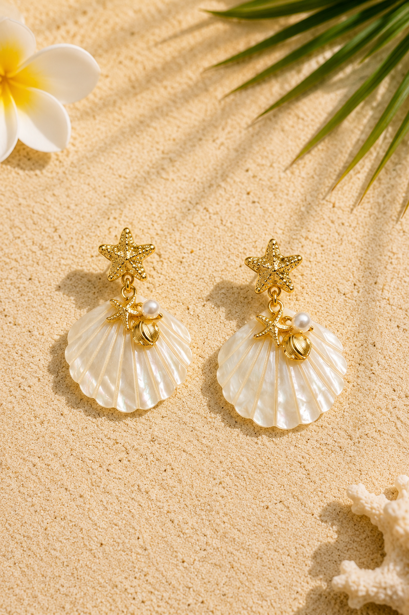Boucles d’oreilles coquillage nacré et petite perle