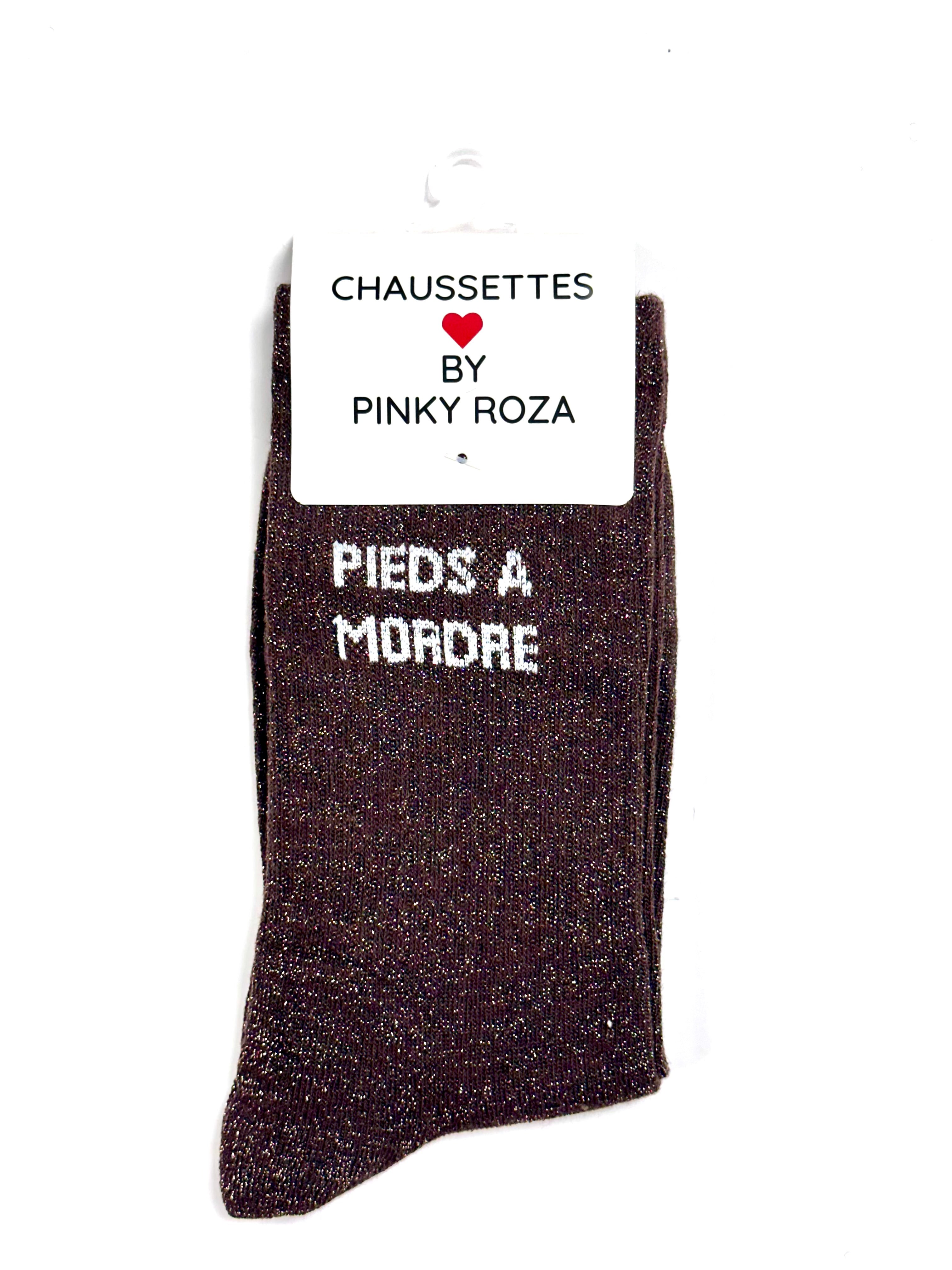 Chaussettes à paillettes « Pieds à mordre » - Marron
