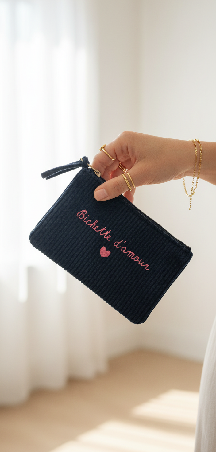 Pochette « Bichette d’amour (velours) » - Bleu Marine