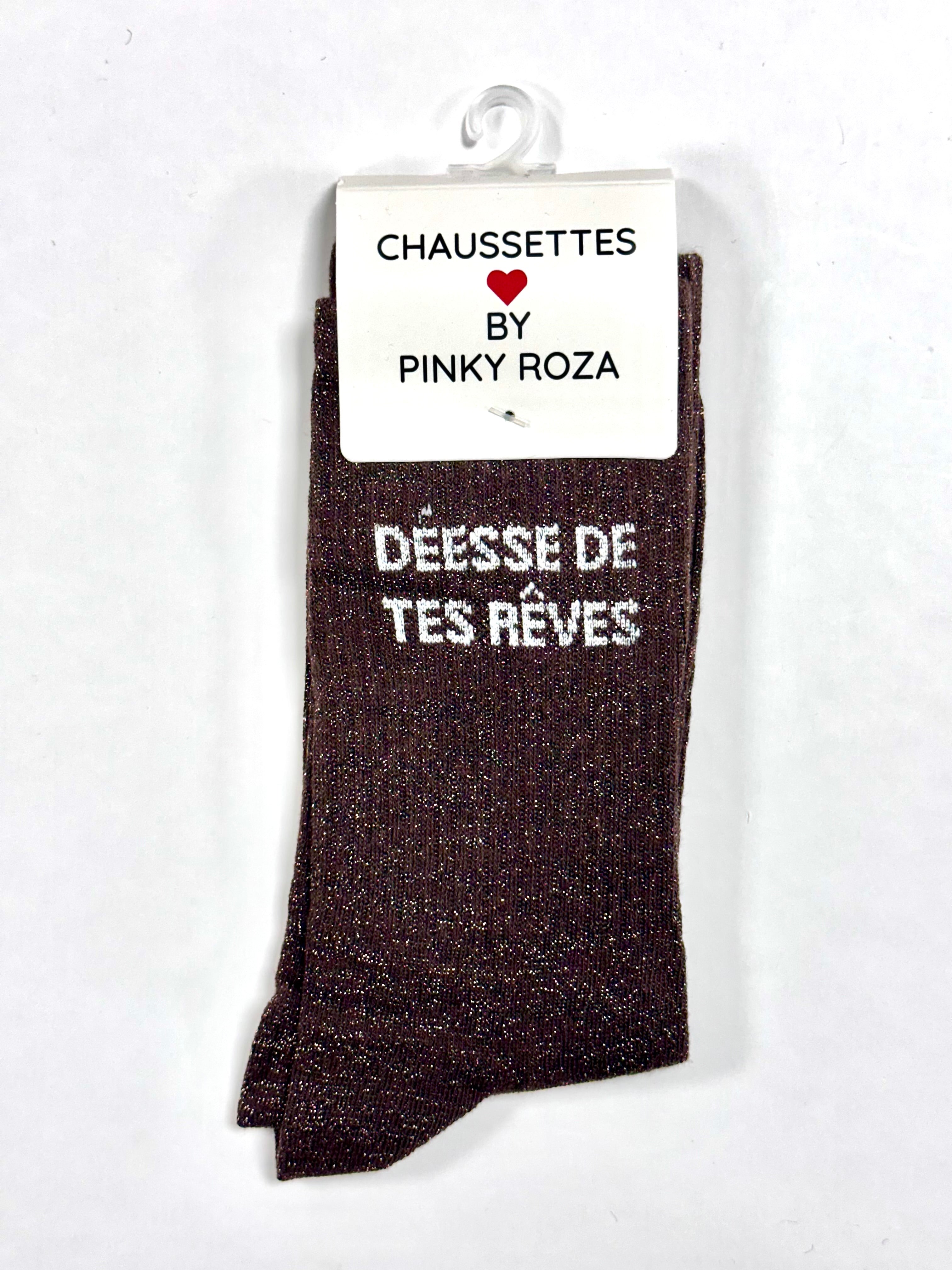 Chaussettes à paillettes « Déesse de tes rêves » - Marron