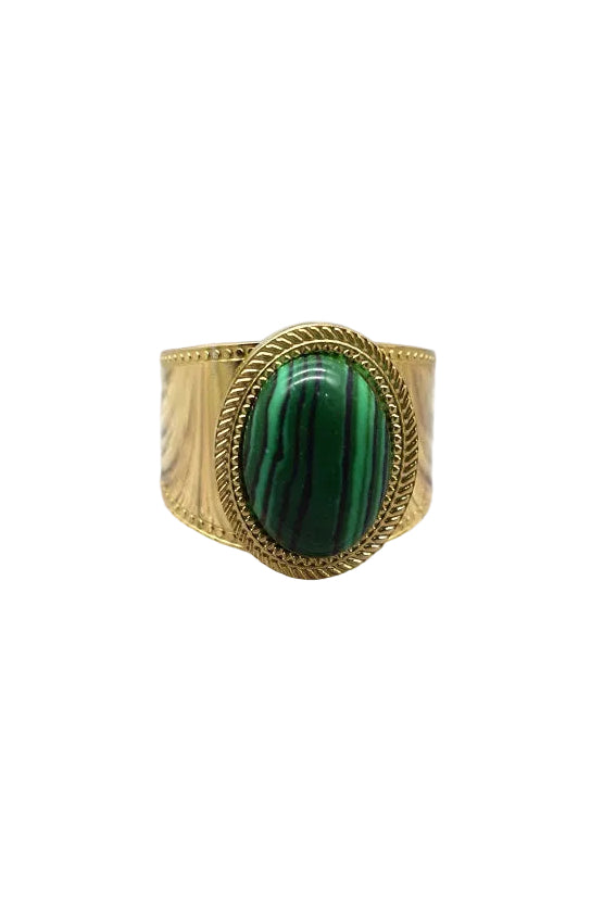 Bague chevalière pierre verte