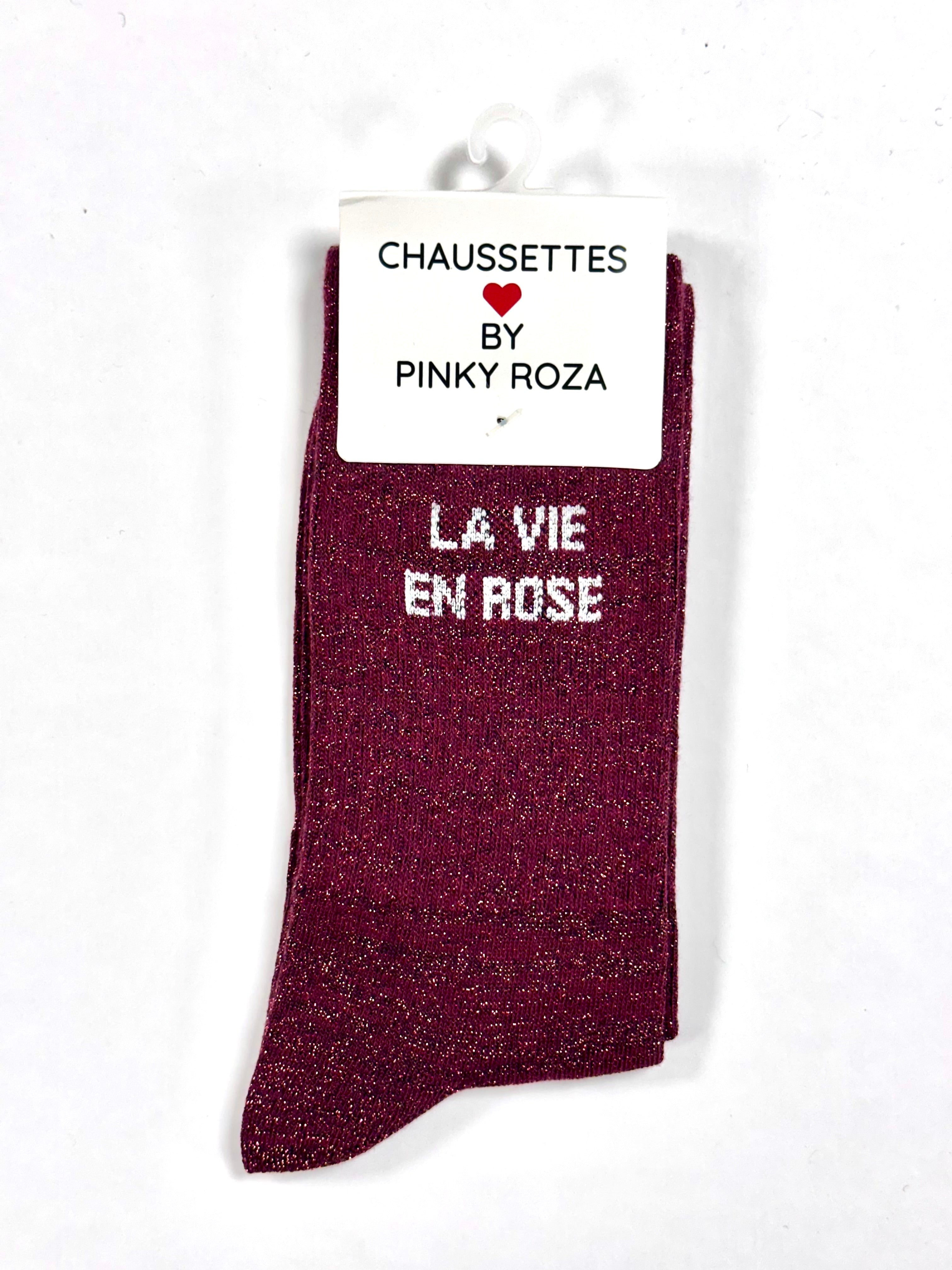 Chaussettes à paillettes « La vie en rose » - Rouge