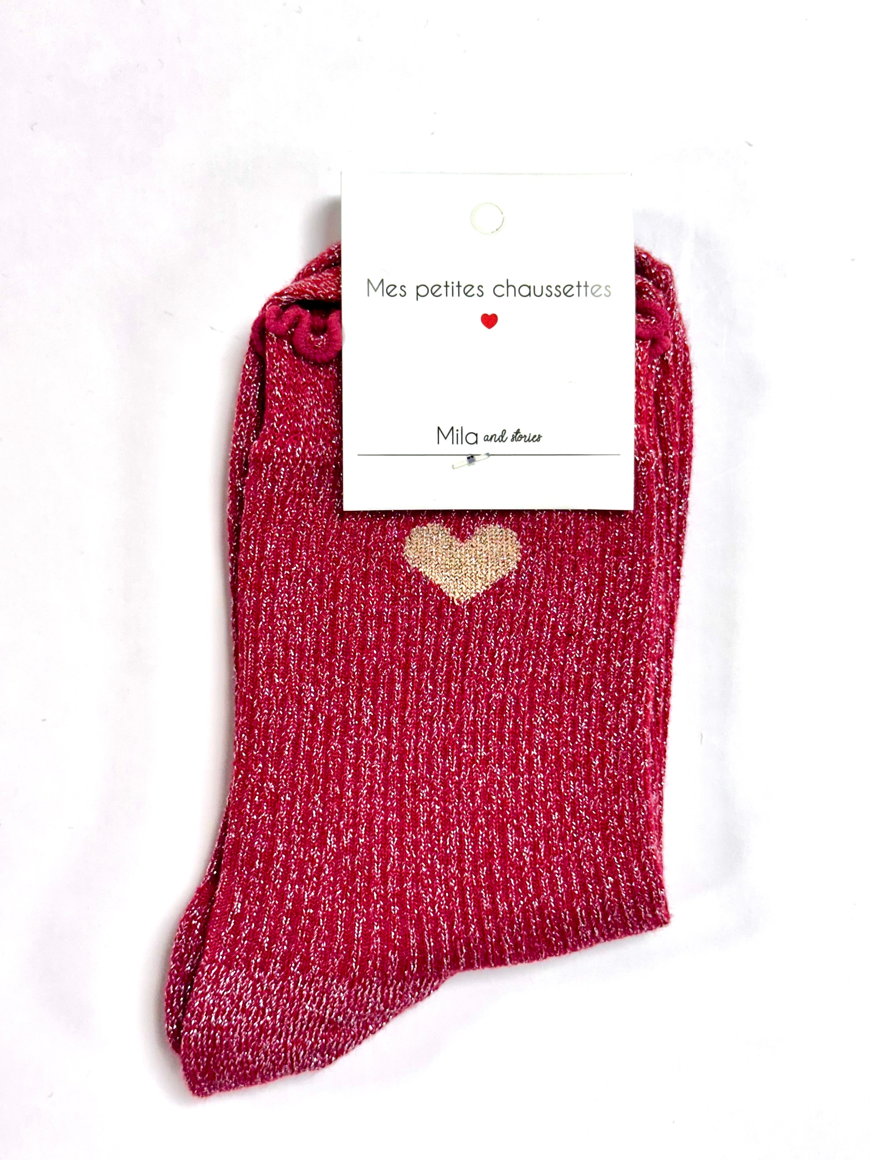 Chaussettes à paillettes « ❤️ (cœur doré) » - Rouge