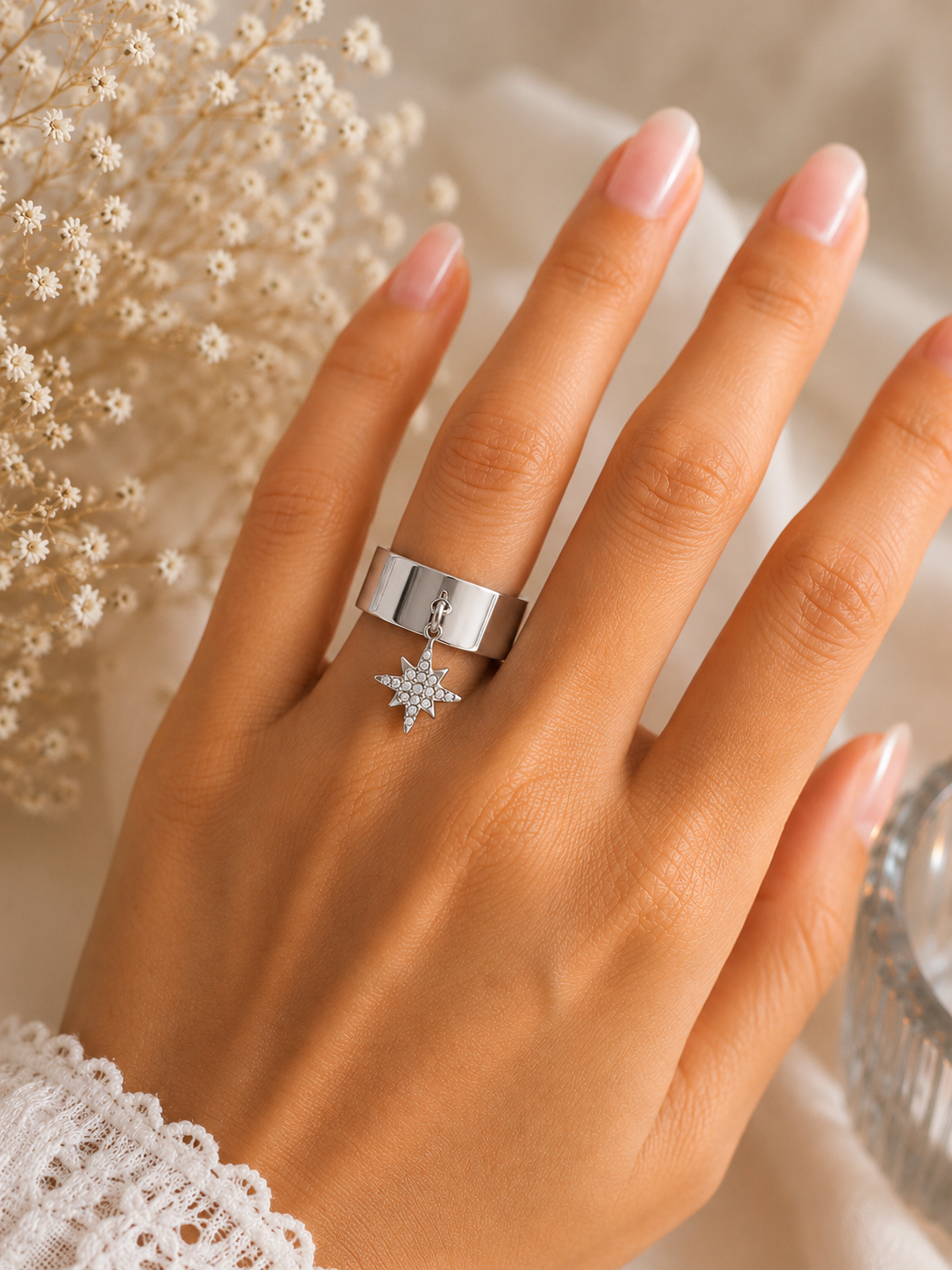 Bague pampille étoile strass