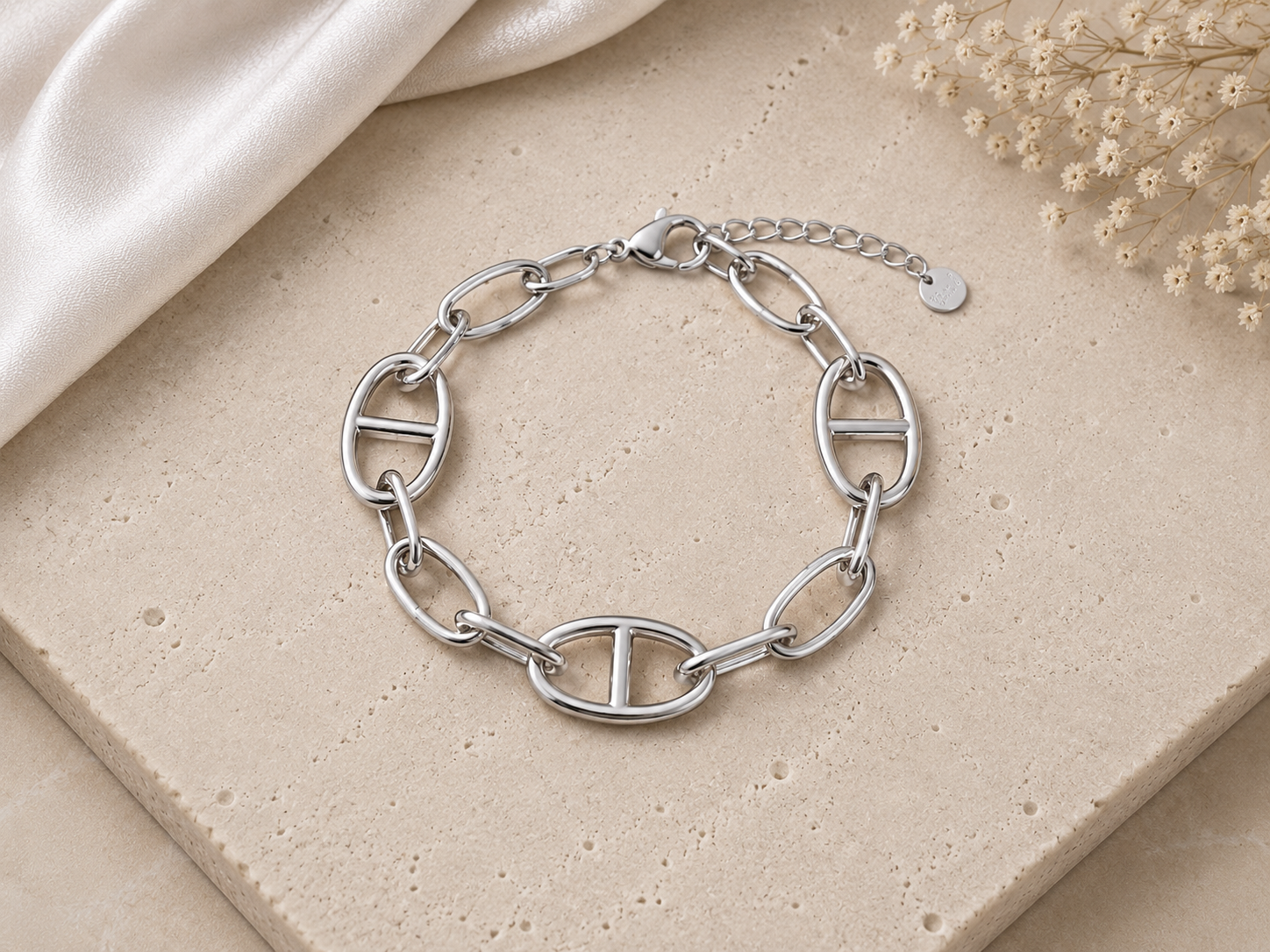 Bracelet Grosse Maille Marine en Acier Inoxydable