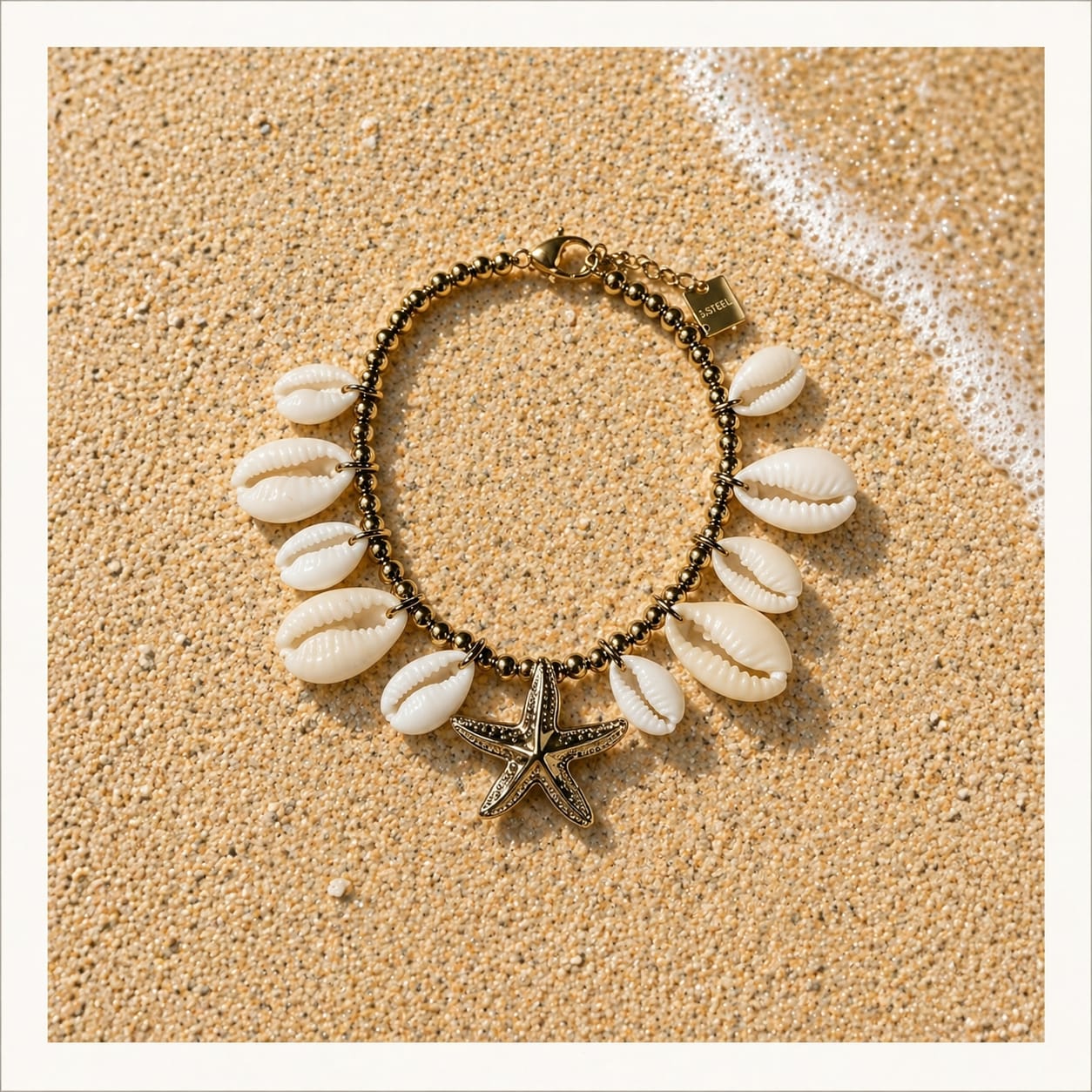 Bracelet Multi-Breloques Océan - Coquillages & Étoiles de Mer