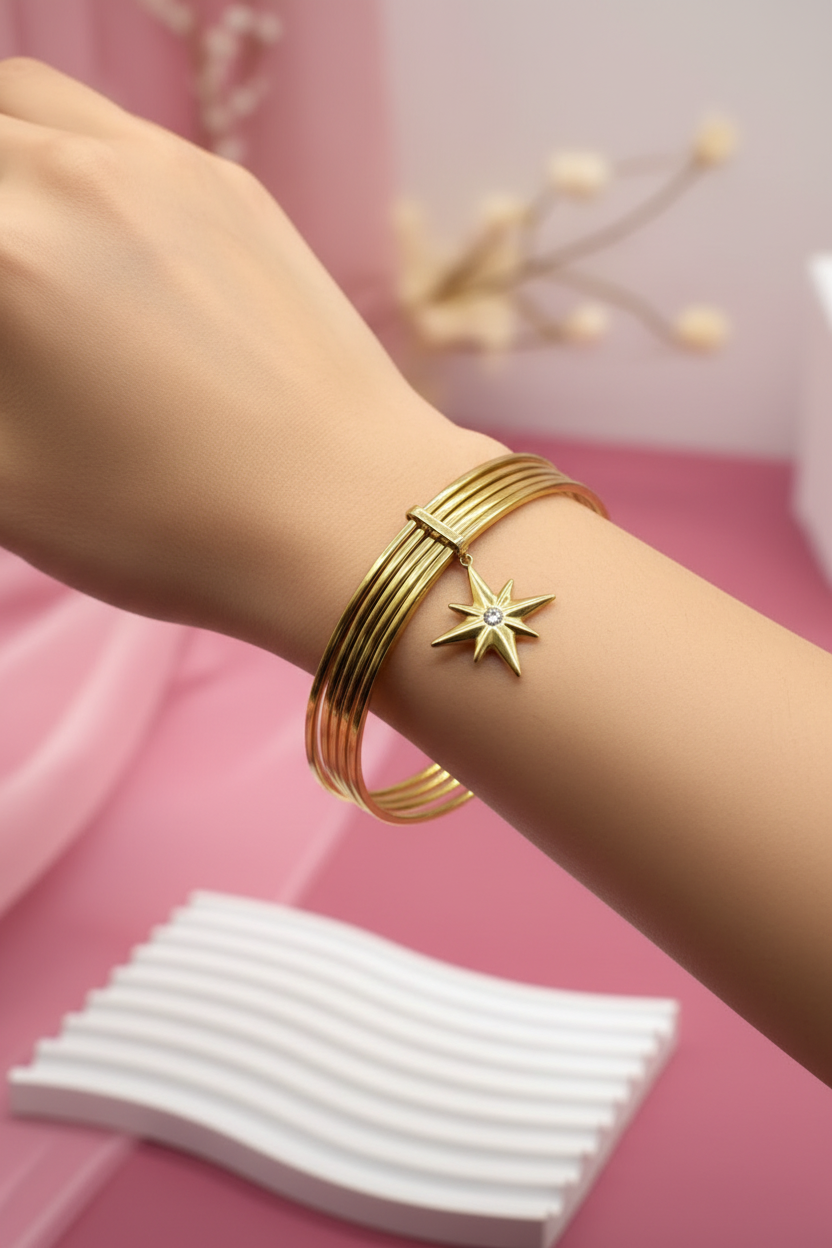 Jonc multiple pampille étoile gold