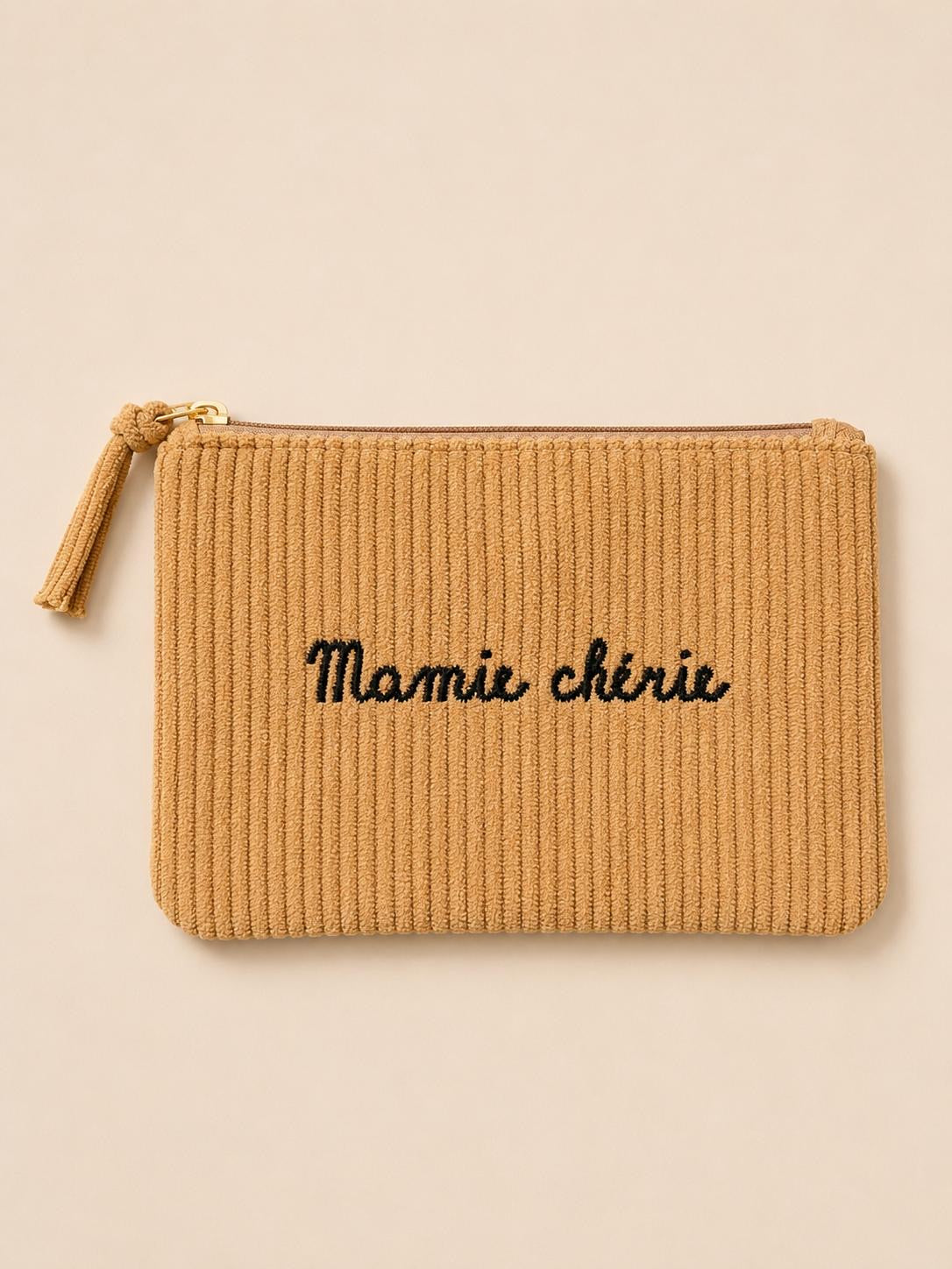 Pochette « Mamie chérie (velours) » - Taupe