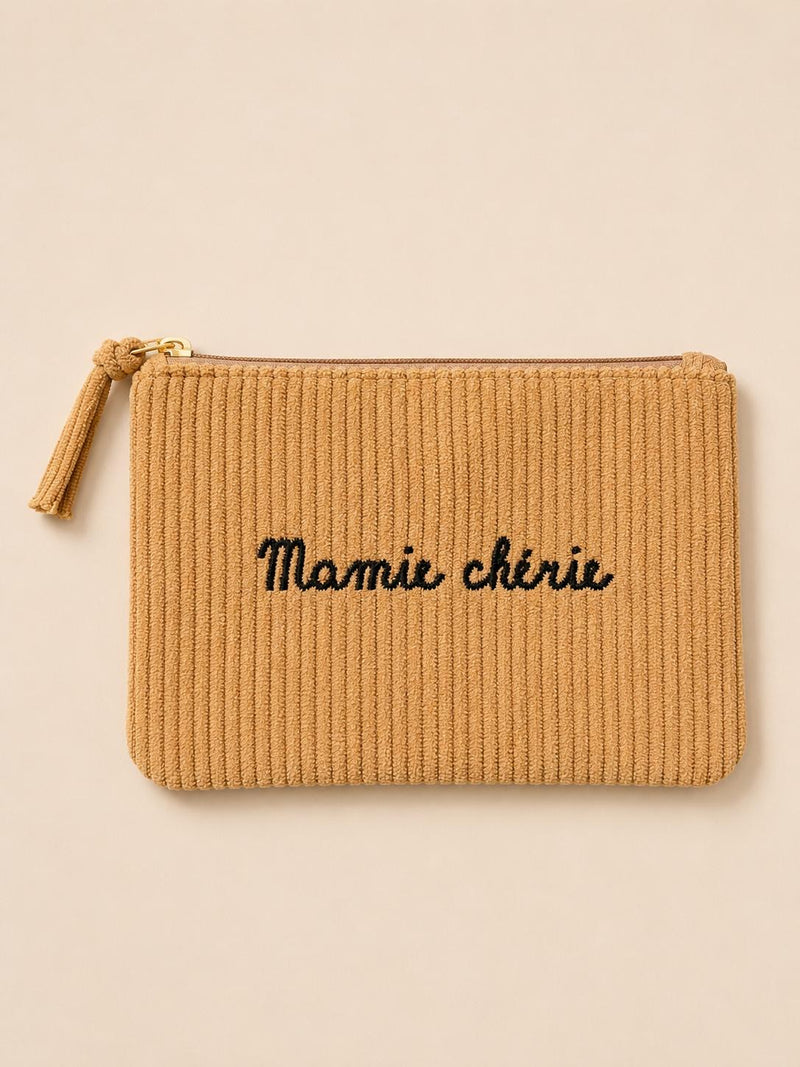 Pochette « Mamie chérie (velours) » - Taupe